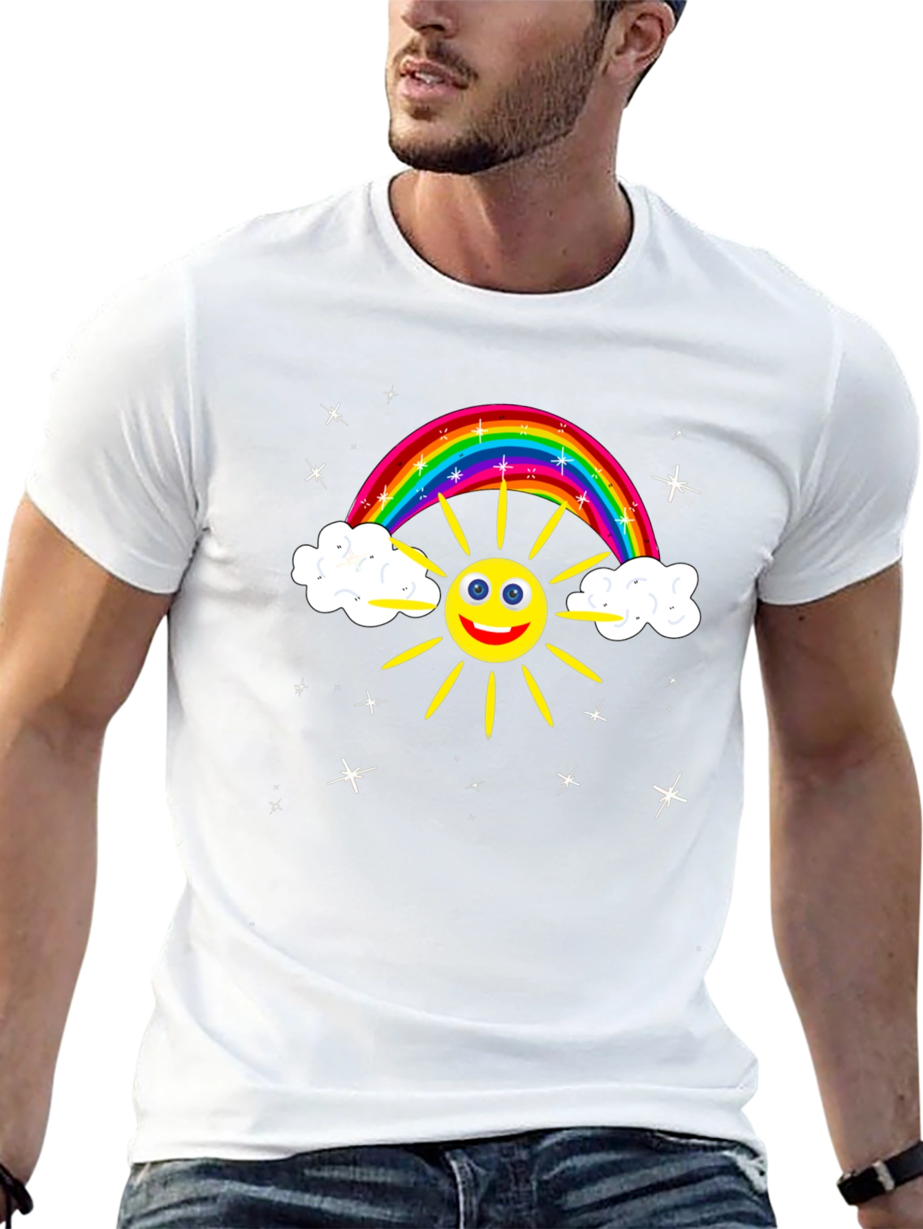 Rainbow Sun Graphic T-Shirt - Cheerful Design