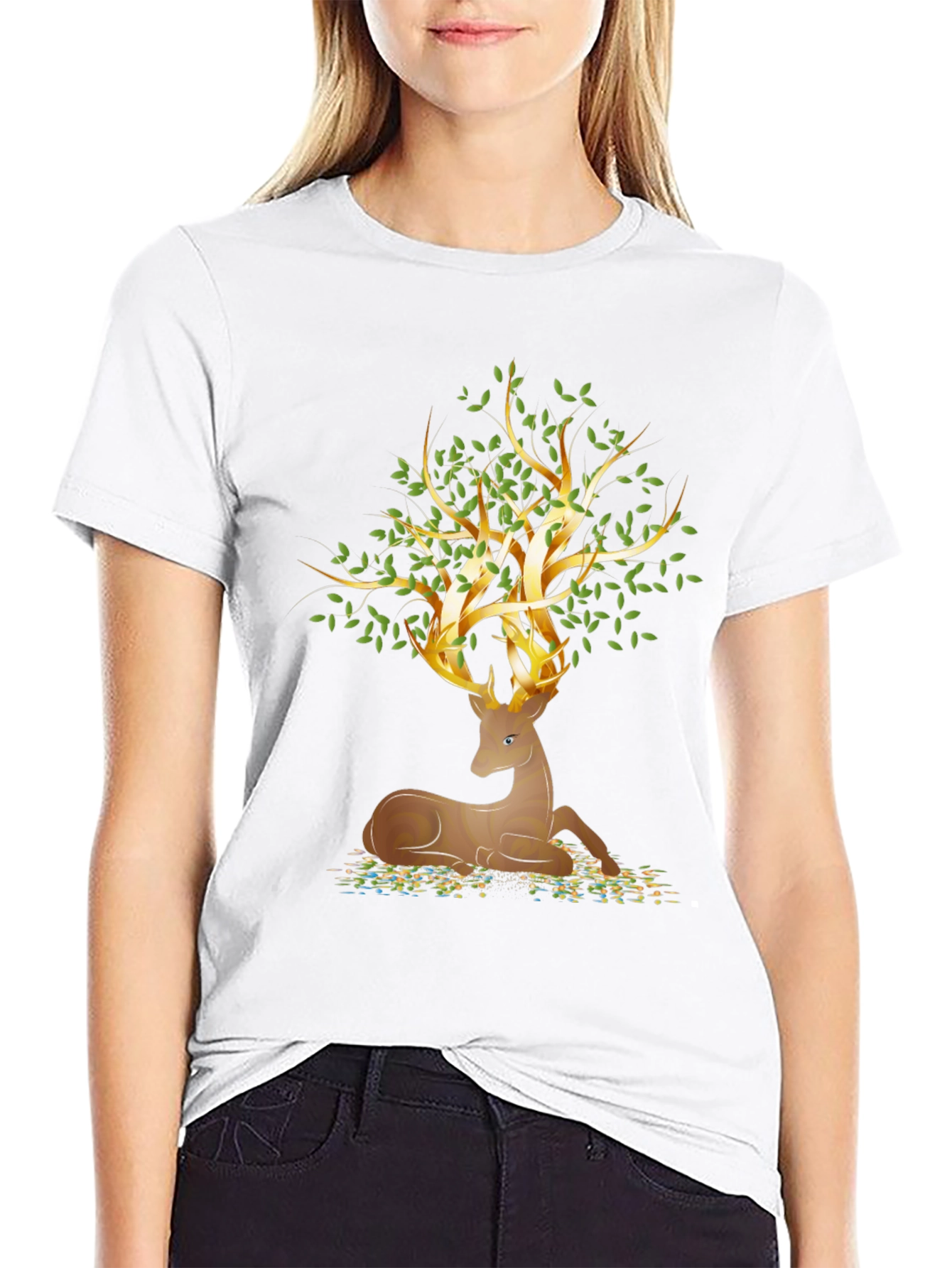 Deer Tree Graphic Tee - Nature Inspired Style