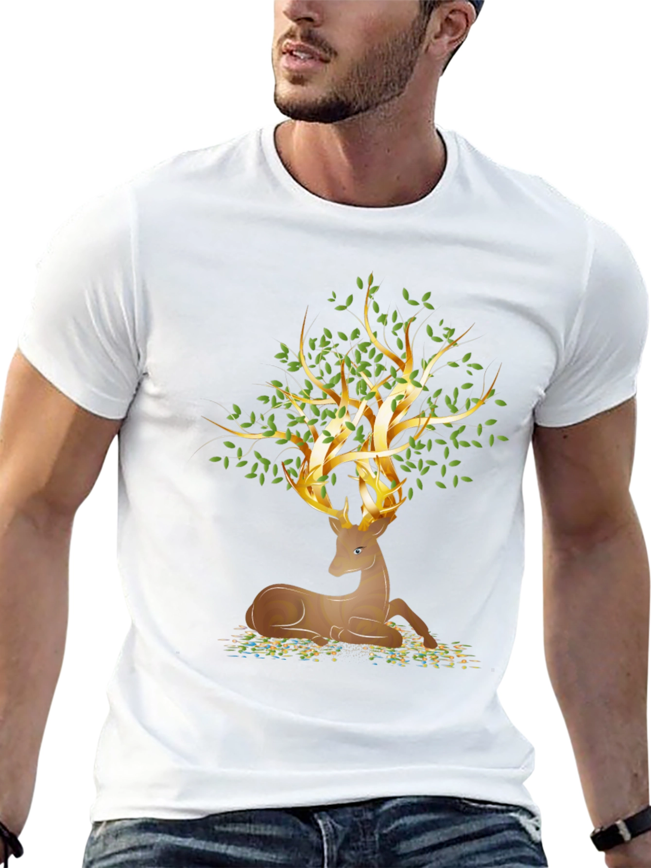 Deer Tree Graphic Tee - Nature Inspired Style