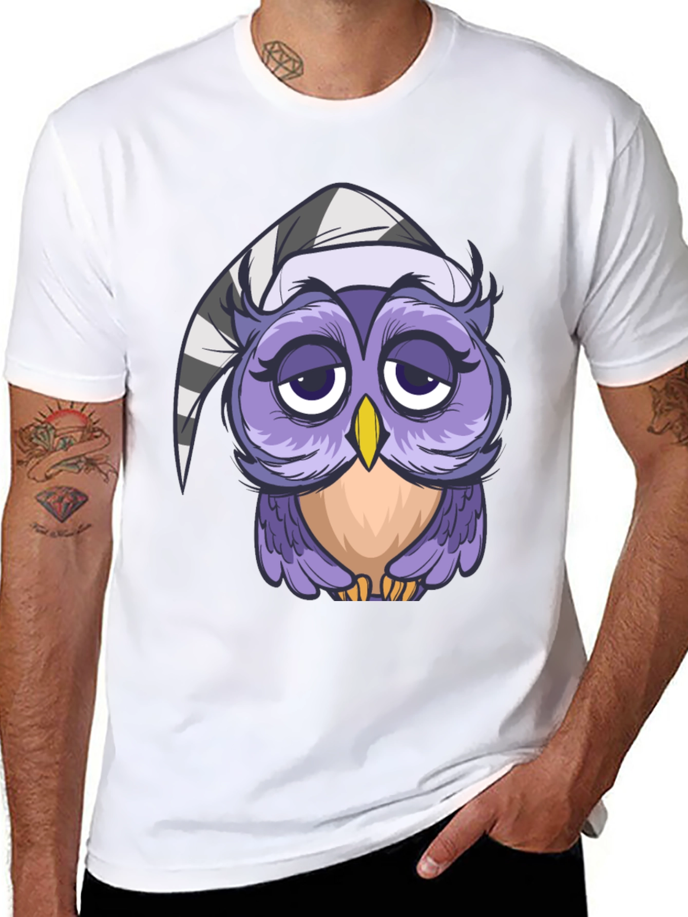 Sleepy Owl T-Shirt - Cute Cartoon Design