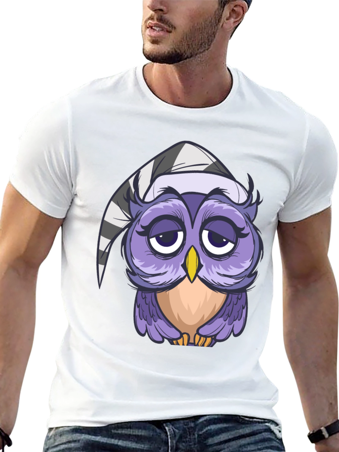 Sleepy Owl T-Shirt - Cute Cartoon Design