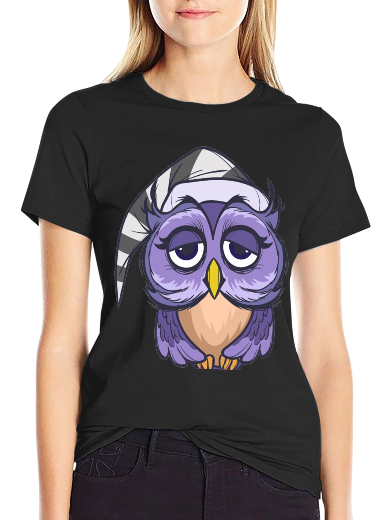 Sleepy Owl T-Shirt - Cute Cartoon Design
