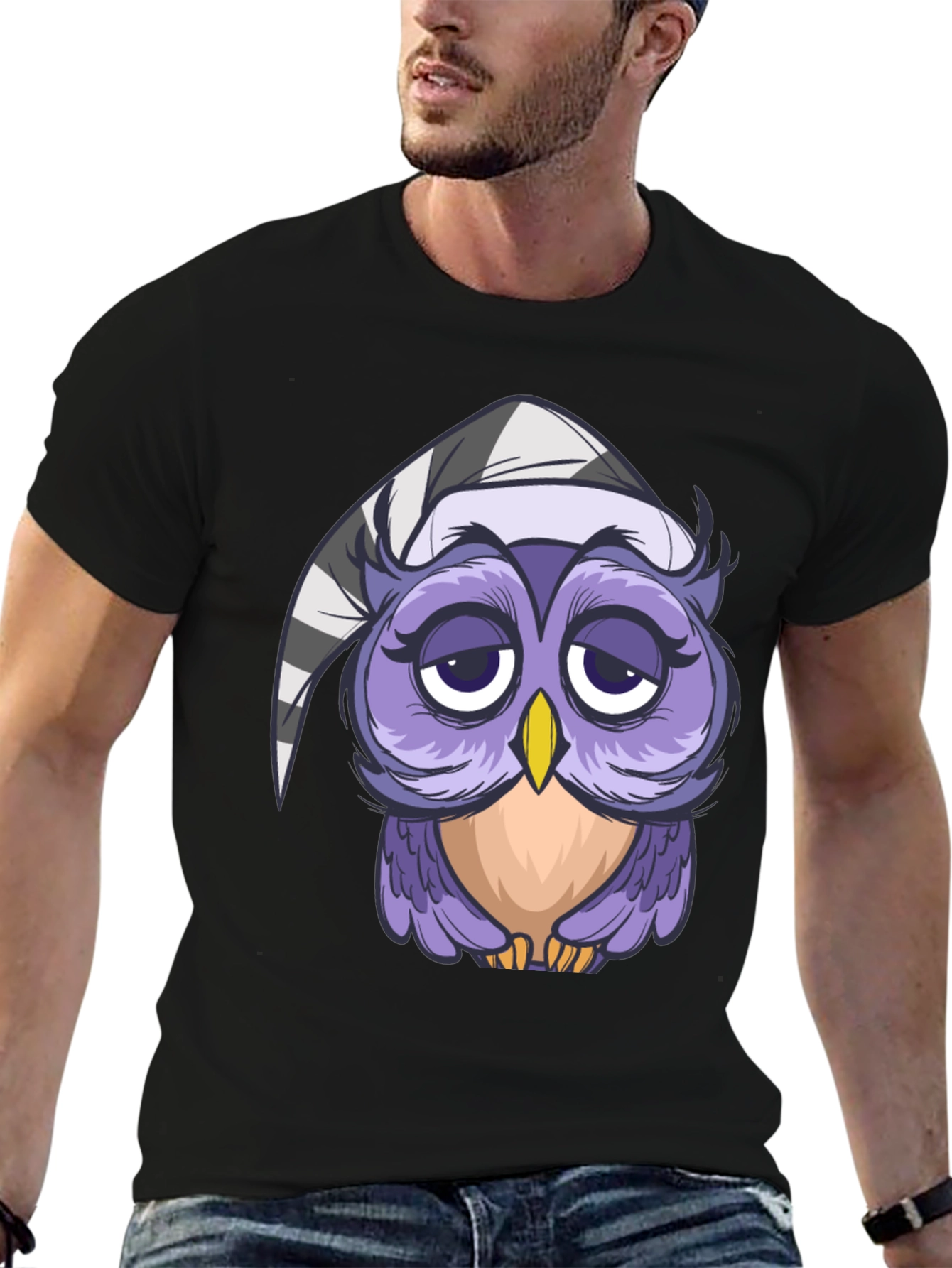 Sleepy Owl T-Shirt - Cute Cartoon Design