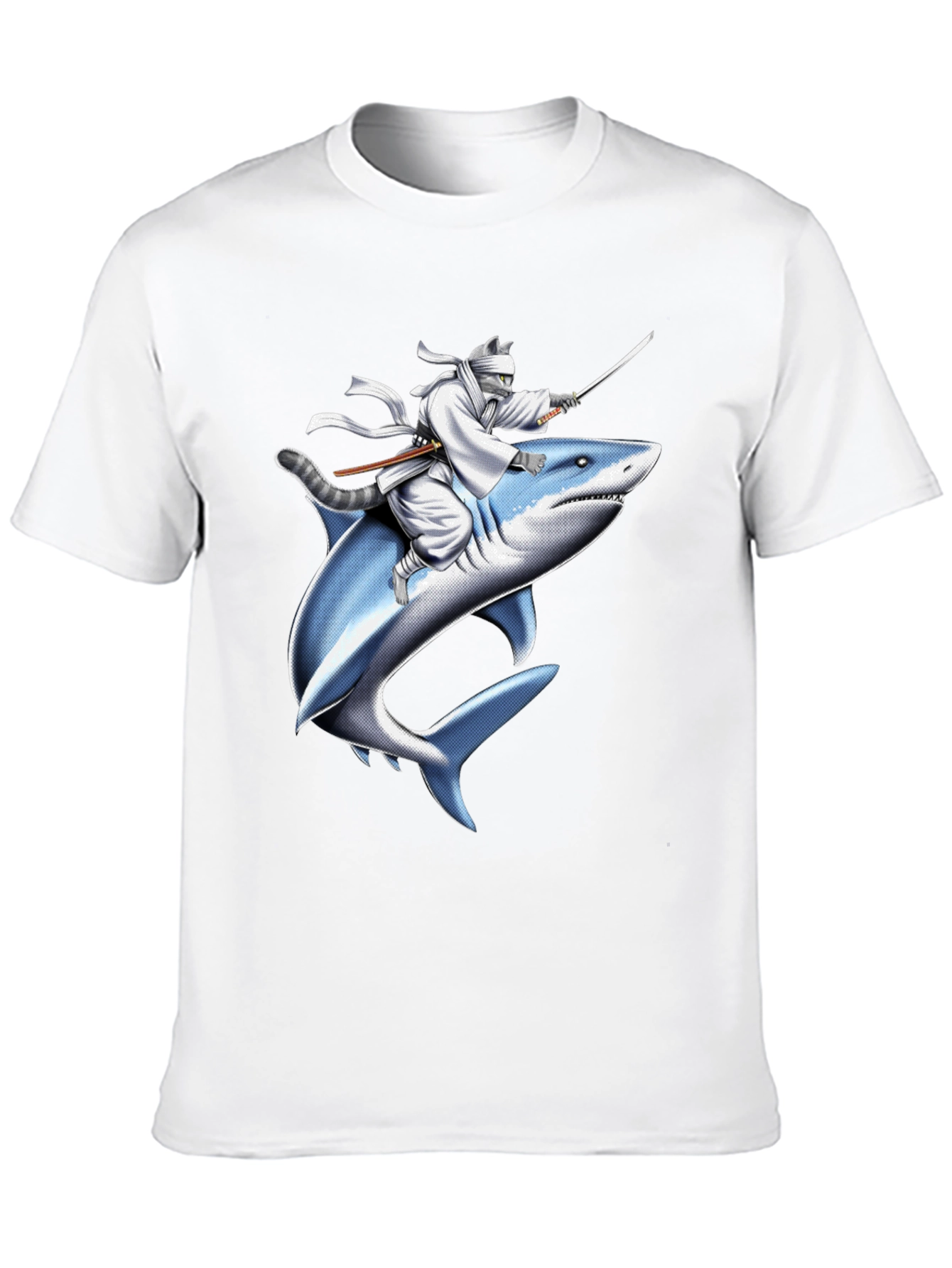 Ninja Cat Riding Shark T-Shirt
