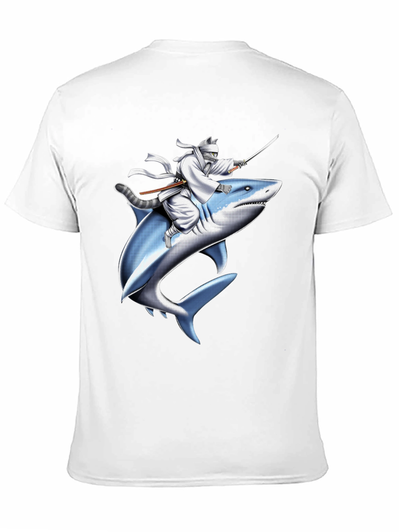 Ninja Cat Riding Shark T-Shirt