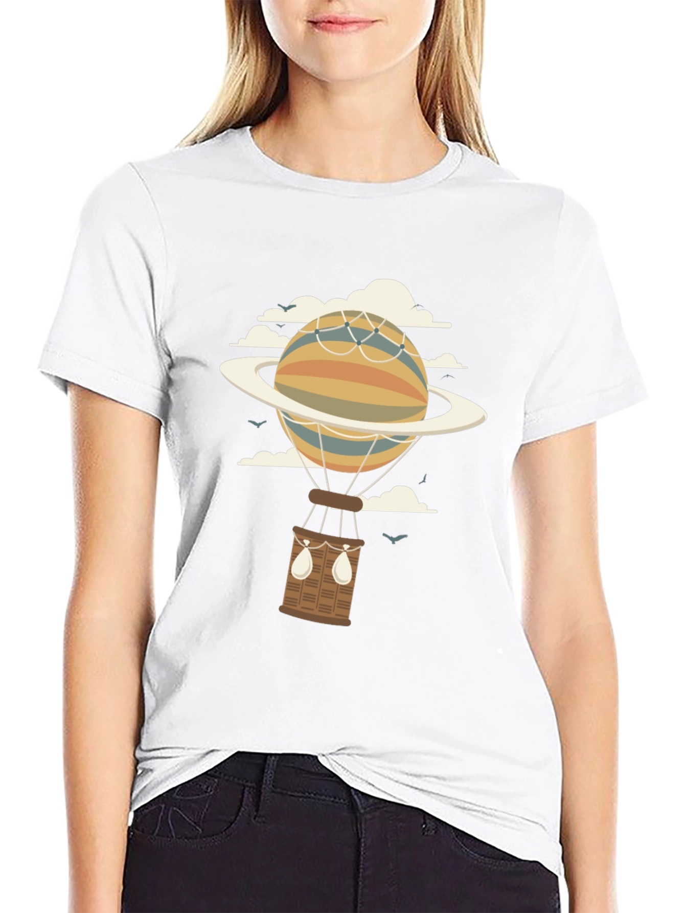 Retro Planet Hot Air Balloon Graphic T-Shirt