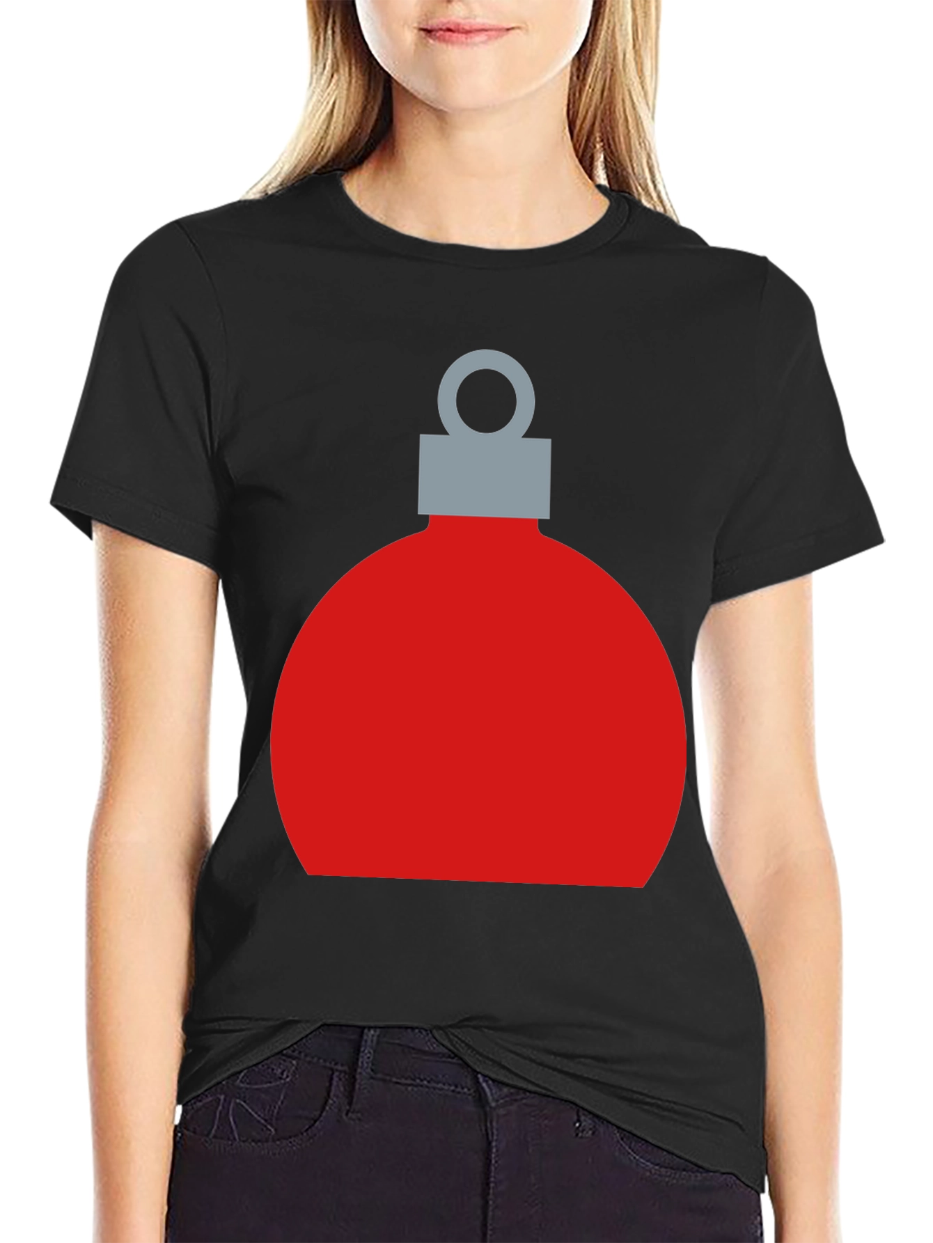 Festive Christmas Ornament Graphic Tee - Black