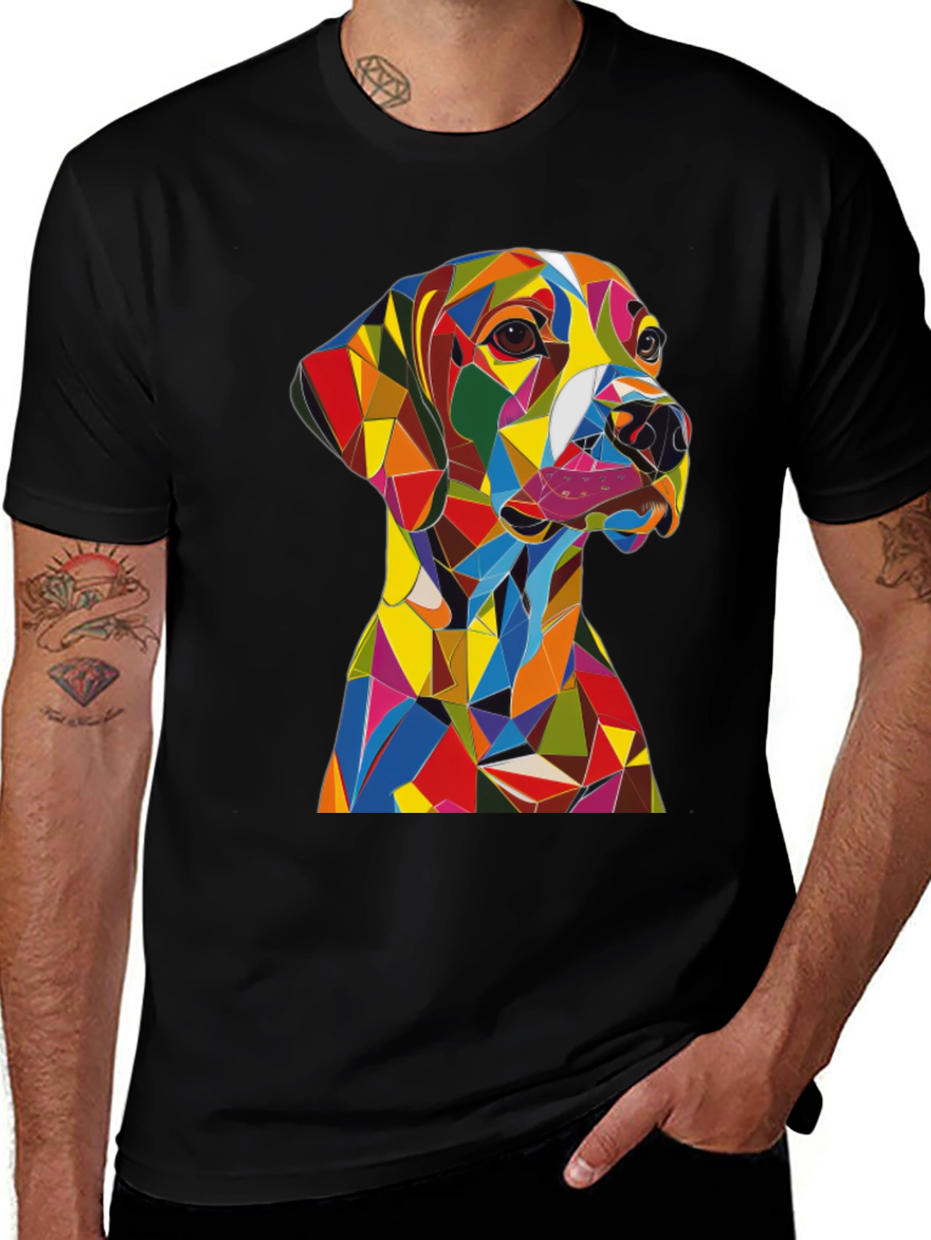 Geometric Dog Print T-Shirt - Modern Art Design