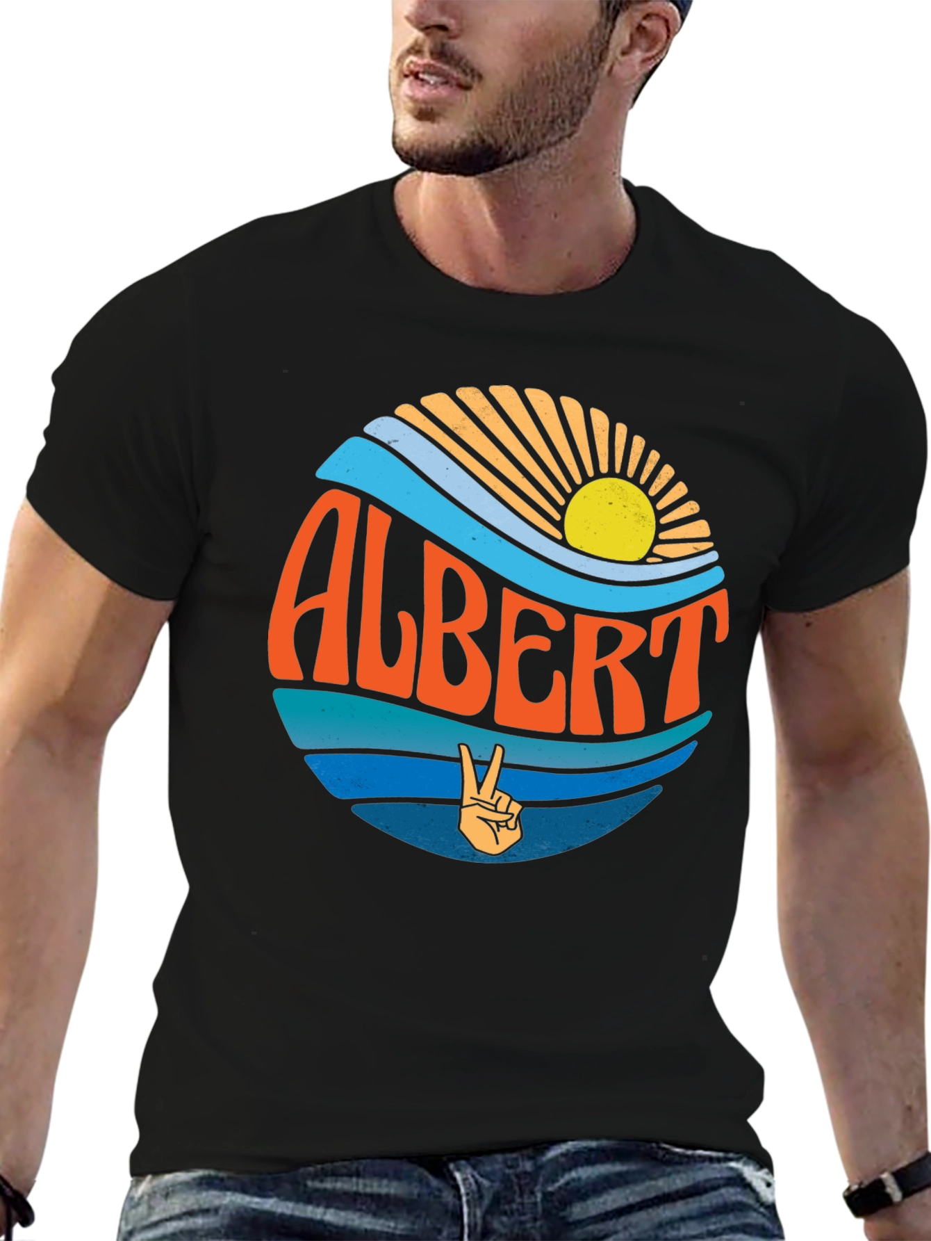 Retro Albert Peace Sign Graphic T-Shirt