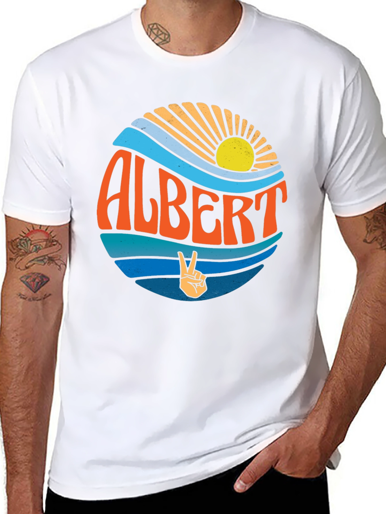 Retro Albert Peace Sign Graphic T-Shirt