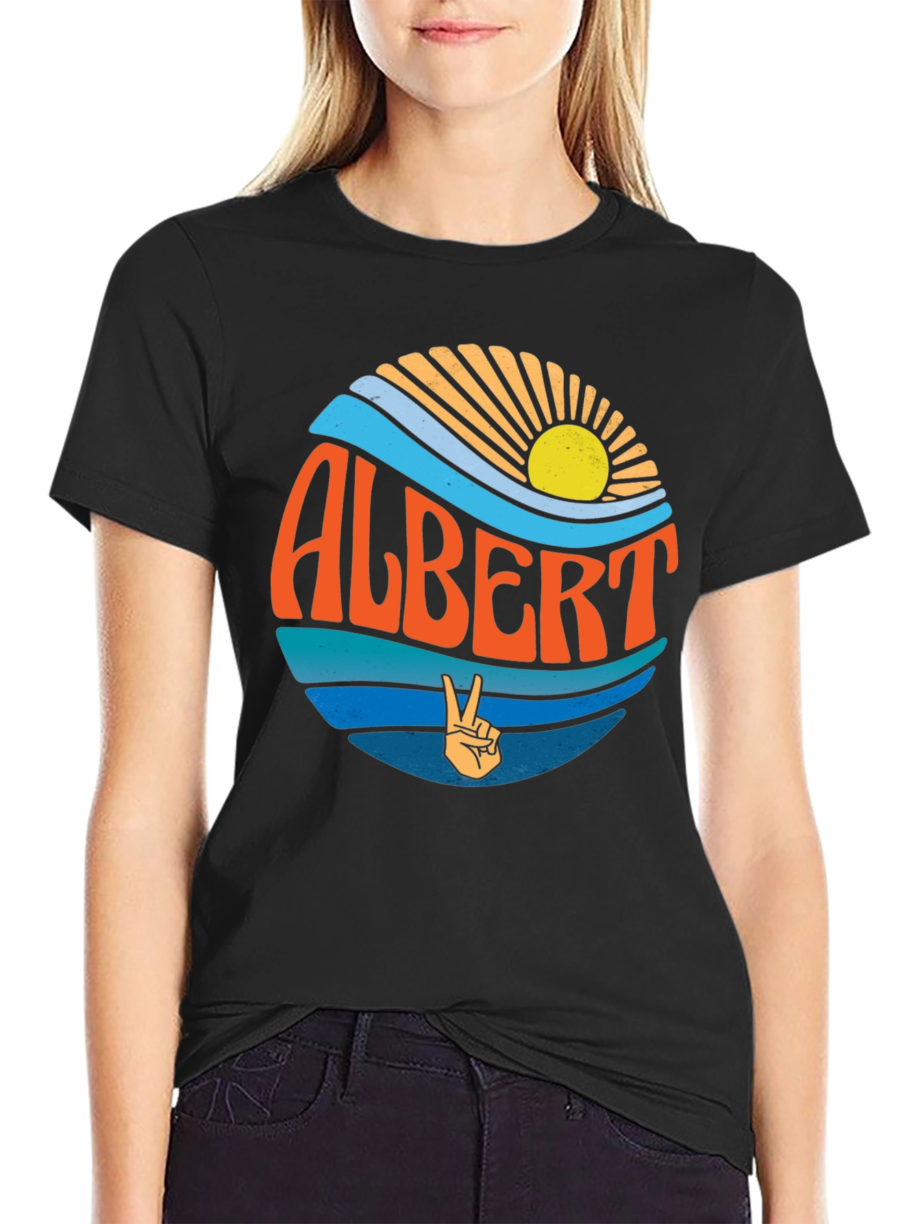 Retro Albert Peace Sign Graphic T-Shirt