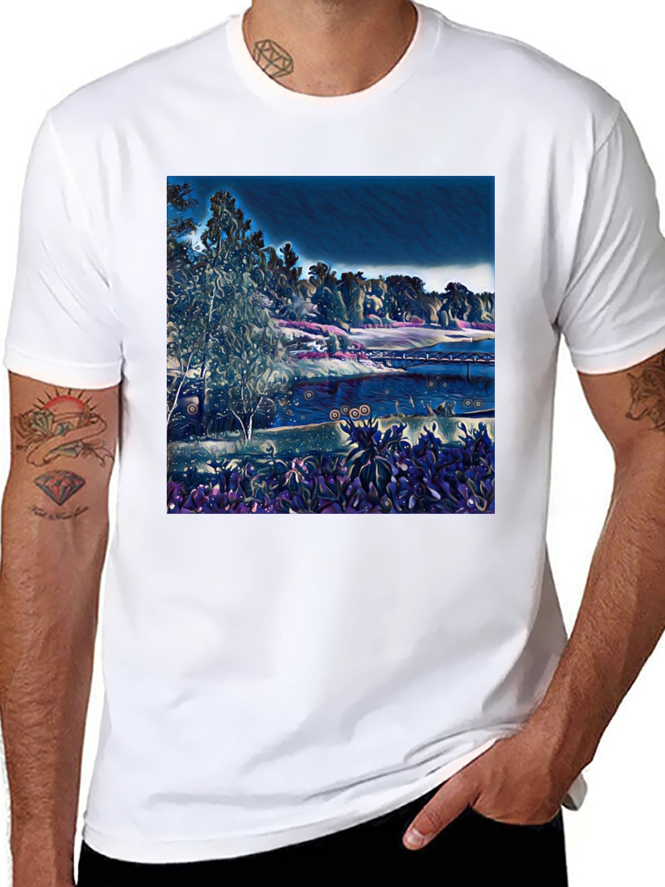 Artistic Landscape Graphic Black T-Shirt