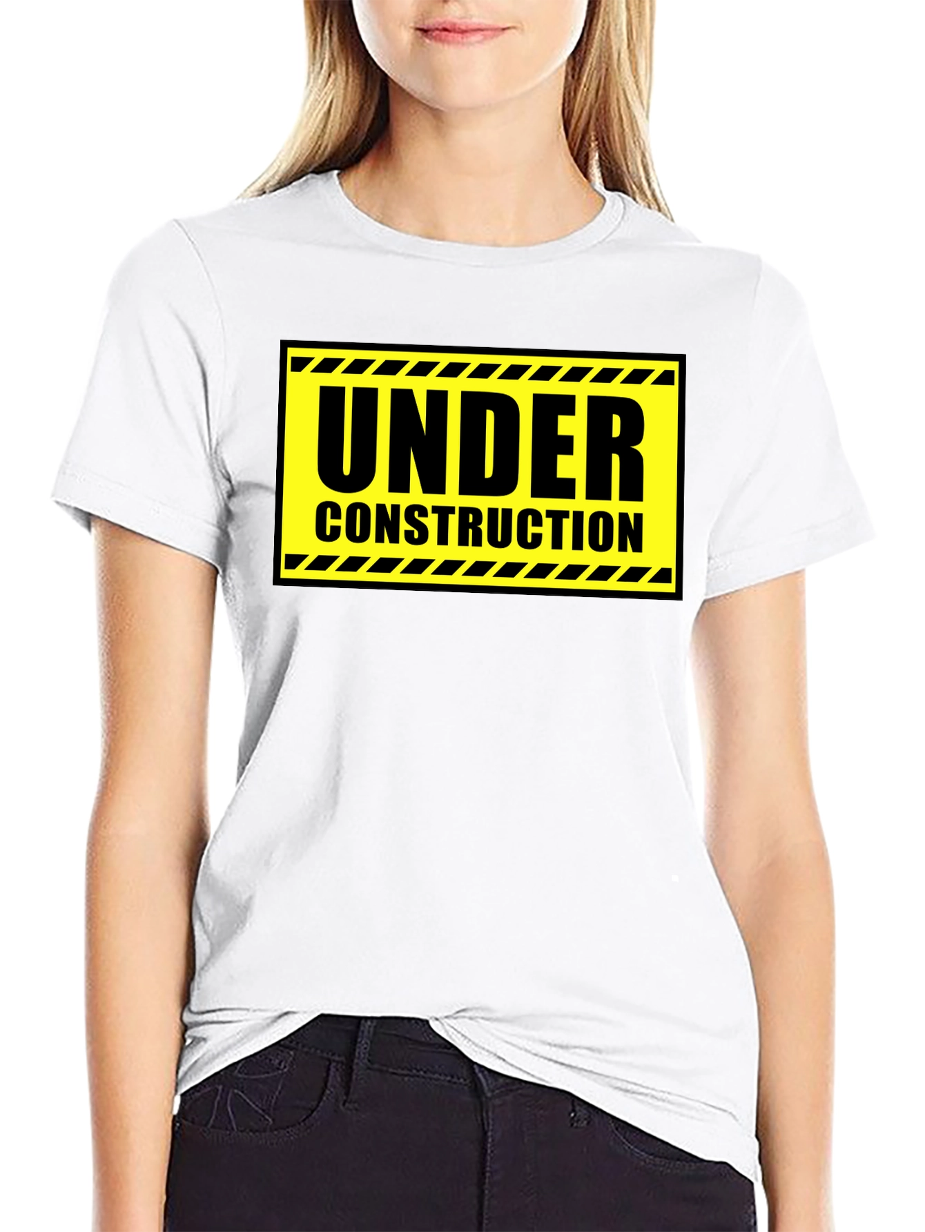 Under Construction Graphic Tee - Black Cotton Crew Neck