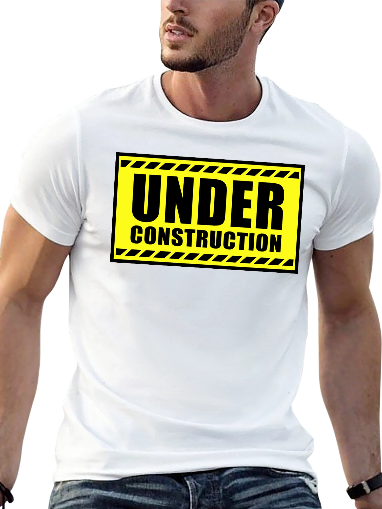 Under Construction Graphic Tee - Black Cotton Crew Neck