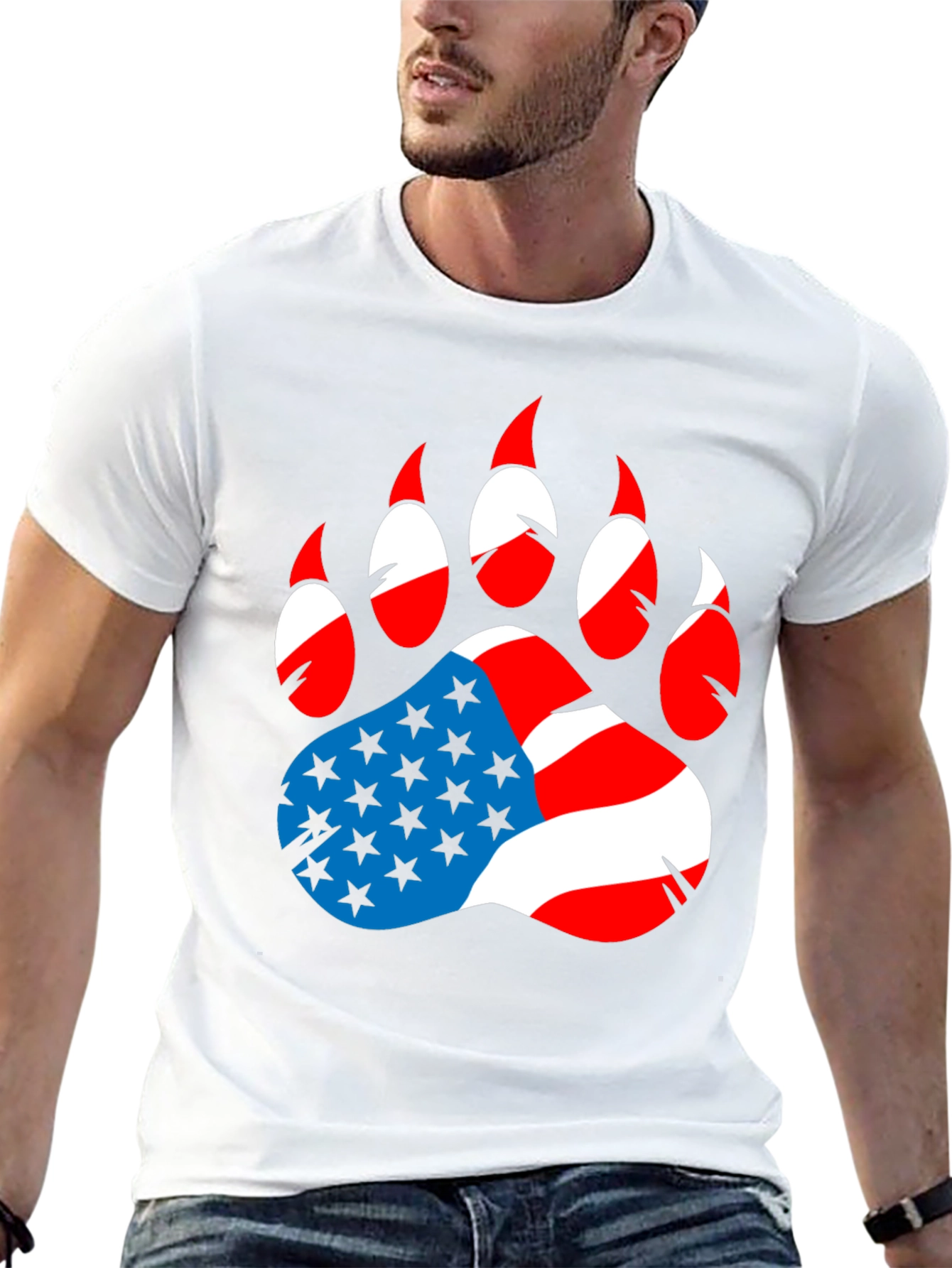 American Flag Bear Paw Print T-Shirt