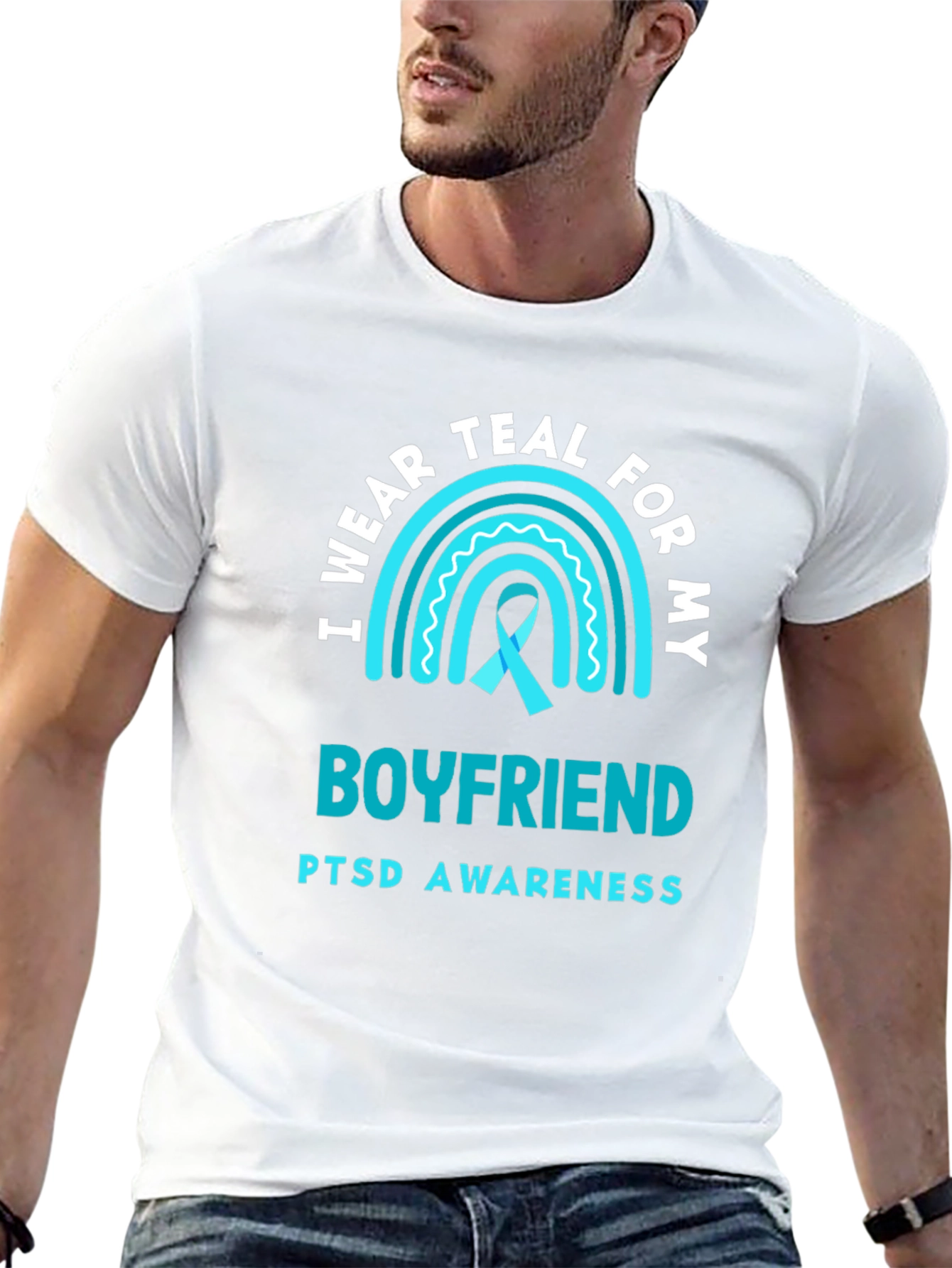 Teal PTSD Awareness Boyfriend Support T-Shirt