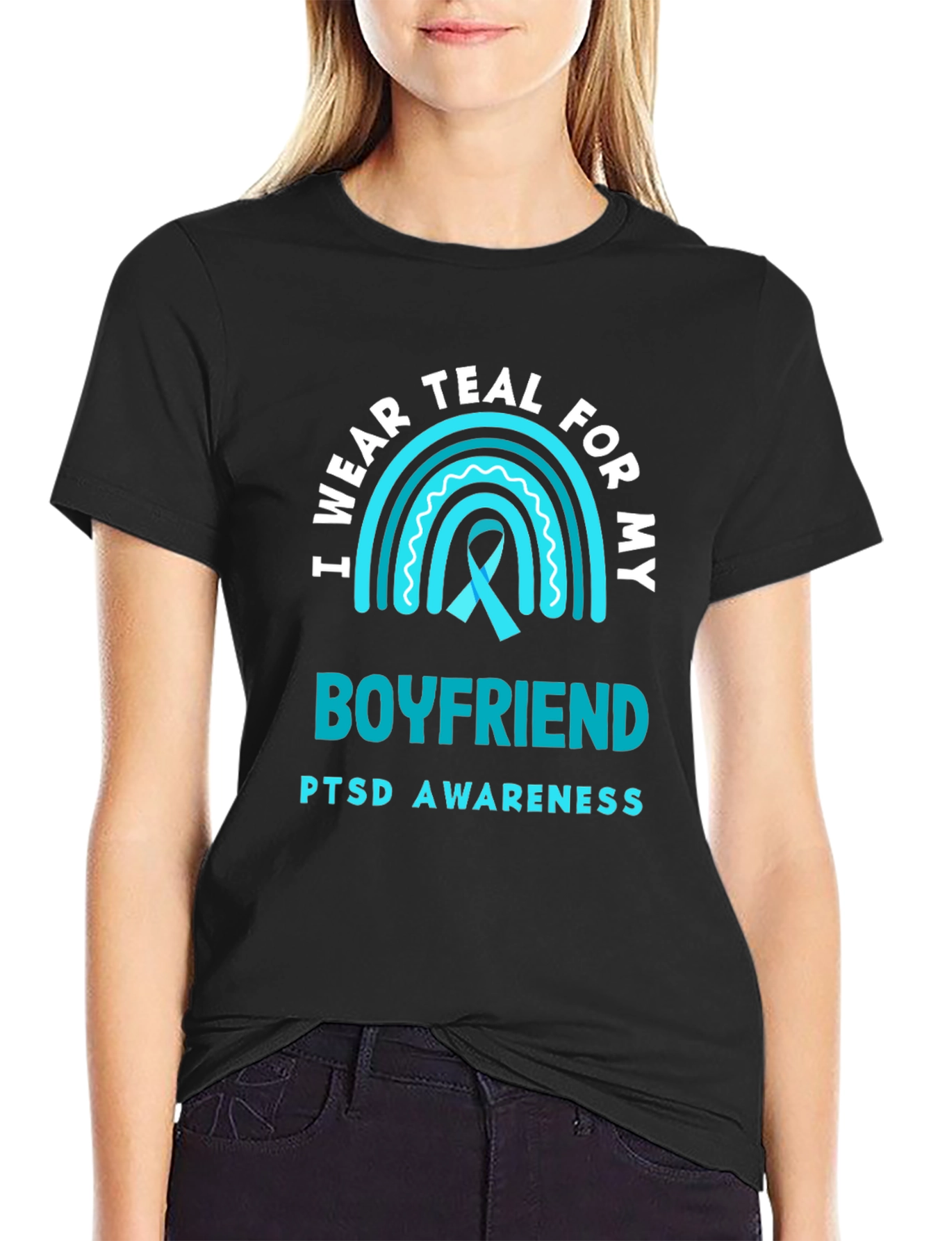 Teal PTSD Awareness Boyfriend Support T-Shirt
