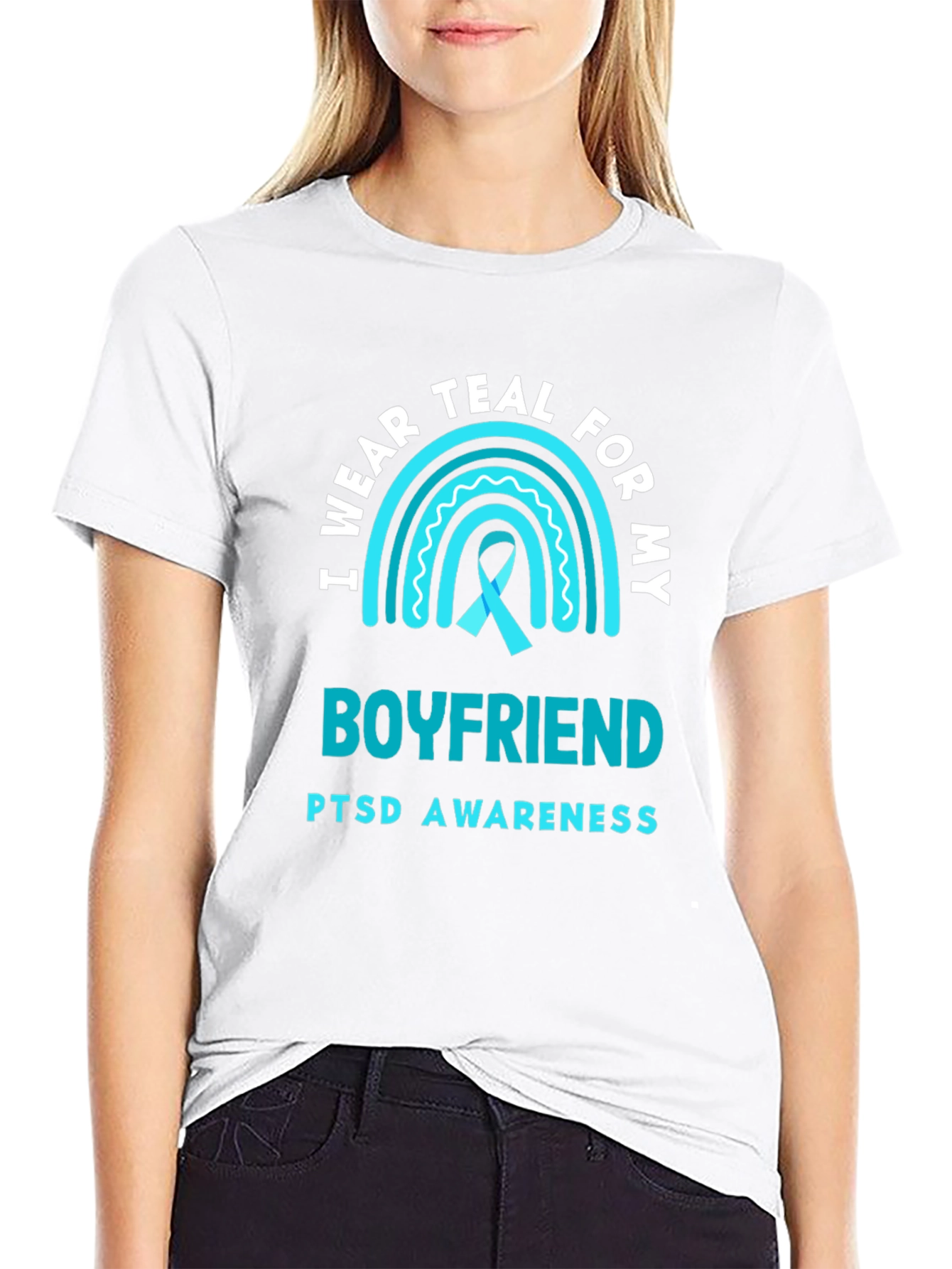 Teal PTSD Awareness Boyfriend Support T-Shirt