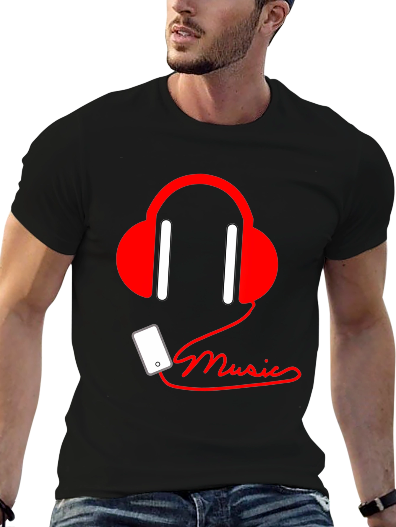 Music Lover Tee - Headphones & Phone Graphic T-Shirt