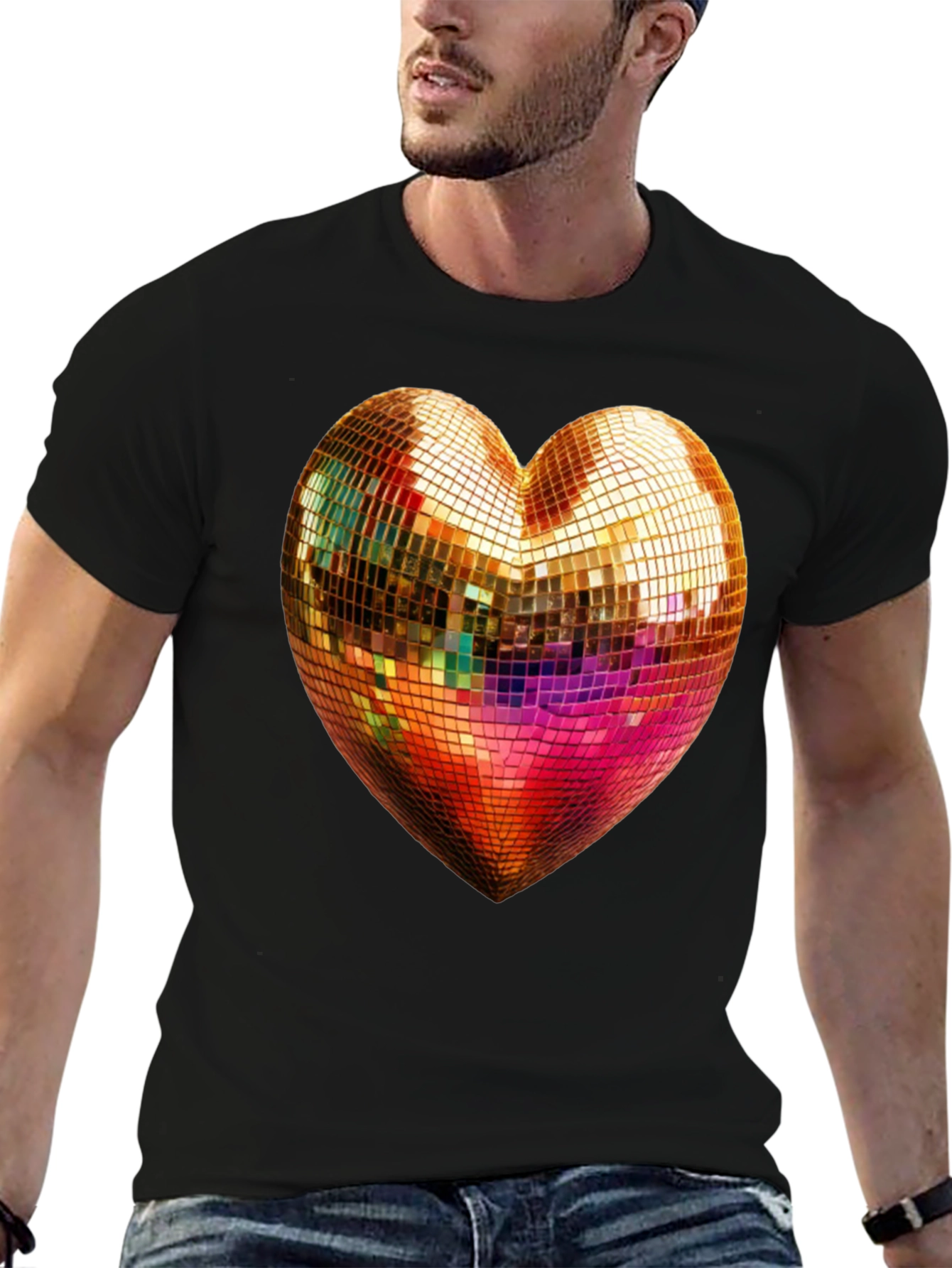Disco Heart Graphic T-Shirt - Mens Black Tee