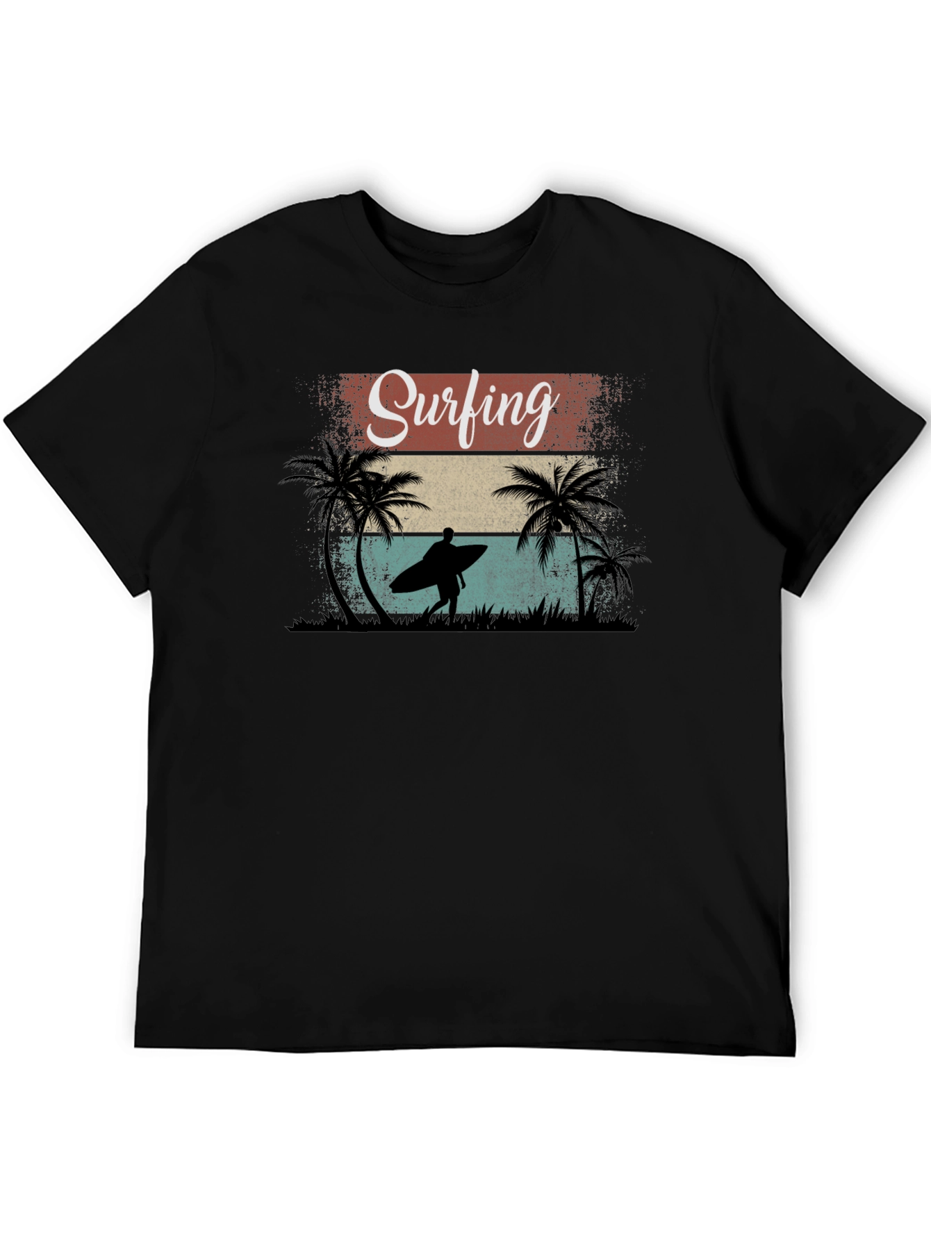 Surfing Retro Graphic Tee - Black Cotton T-Shirt
