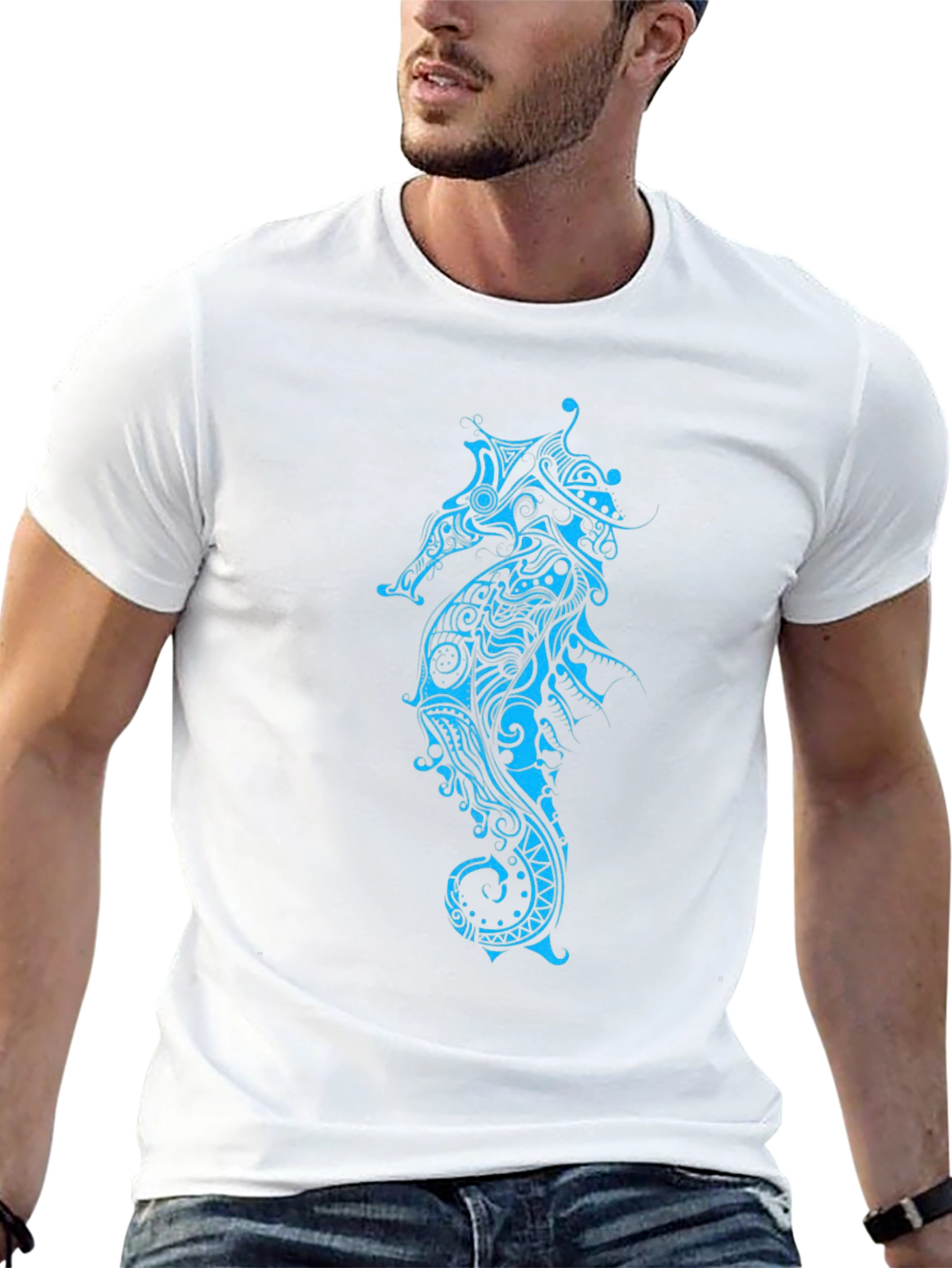 Tribal Seahorse Graphic Tee - Black Casual Shirt