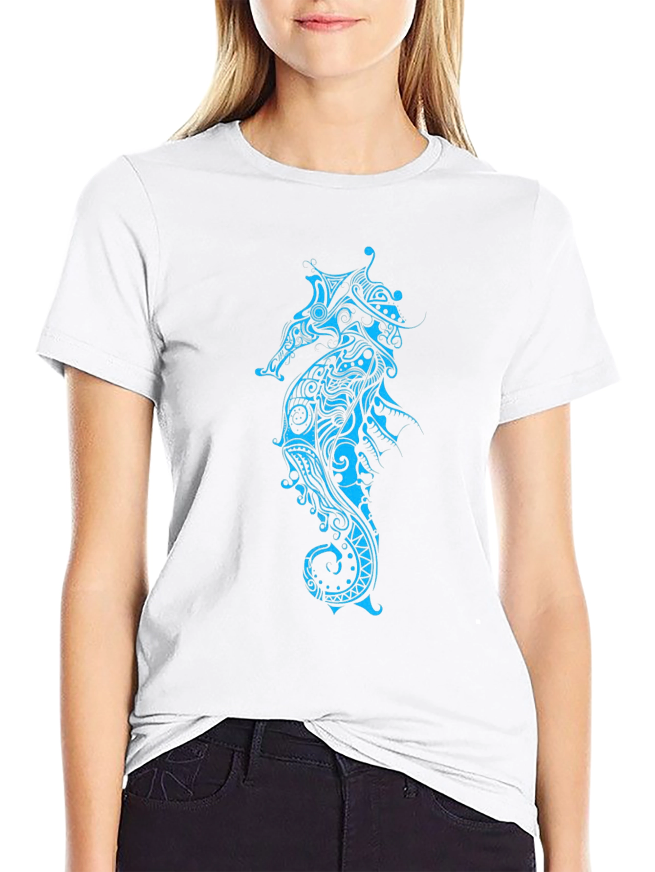 Tribal Seahorse Graphic Tee - Black Casual Shirt