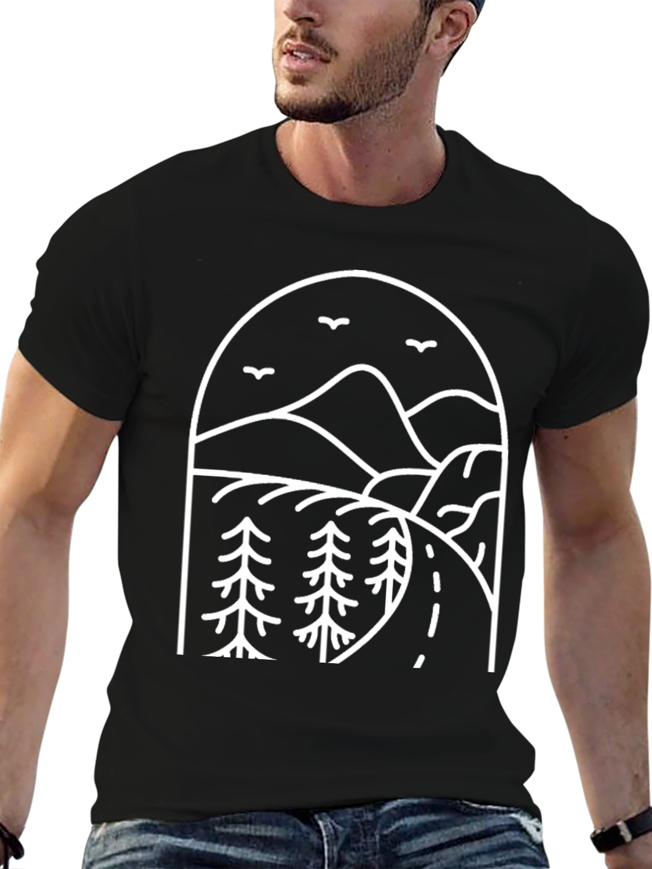 Minimalist Mountain Road Trip Black Tee