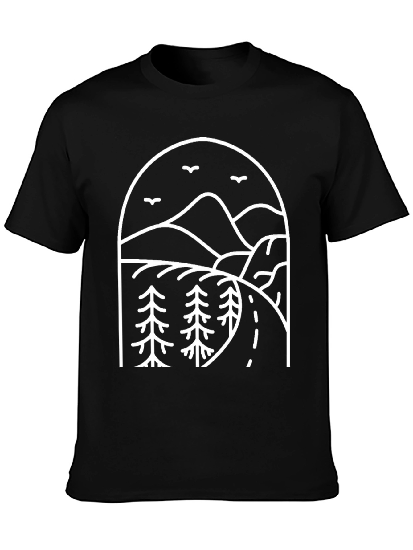 Minimalist Mountain Road Trip Black Tee