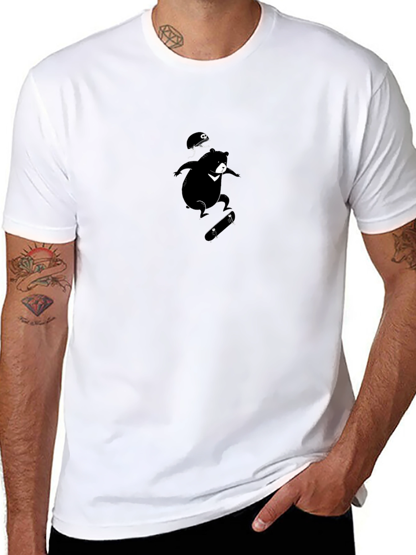 Skateboarding Bear T-Shirt - Cool Black Tee