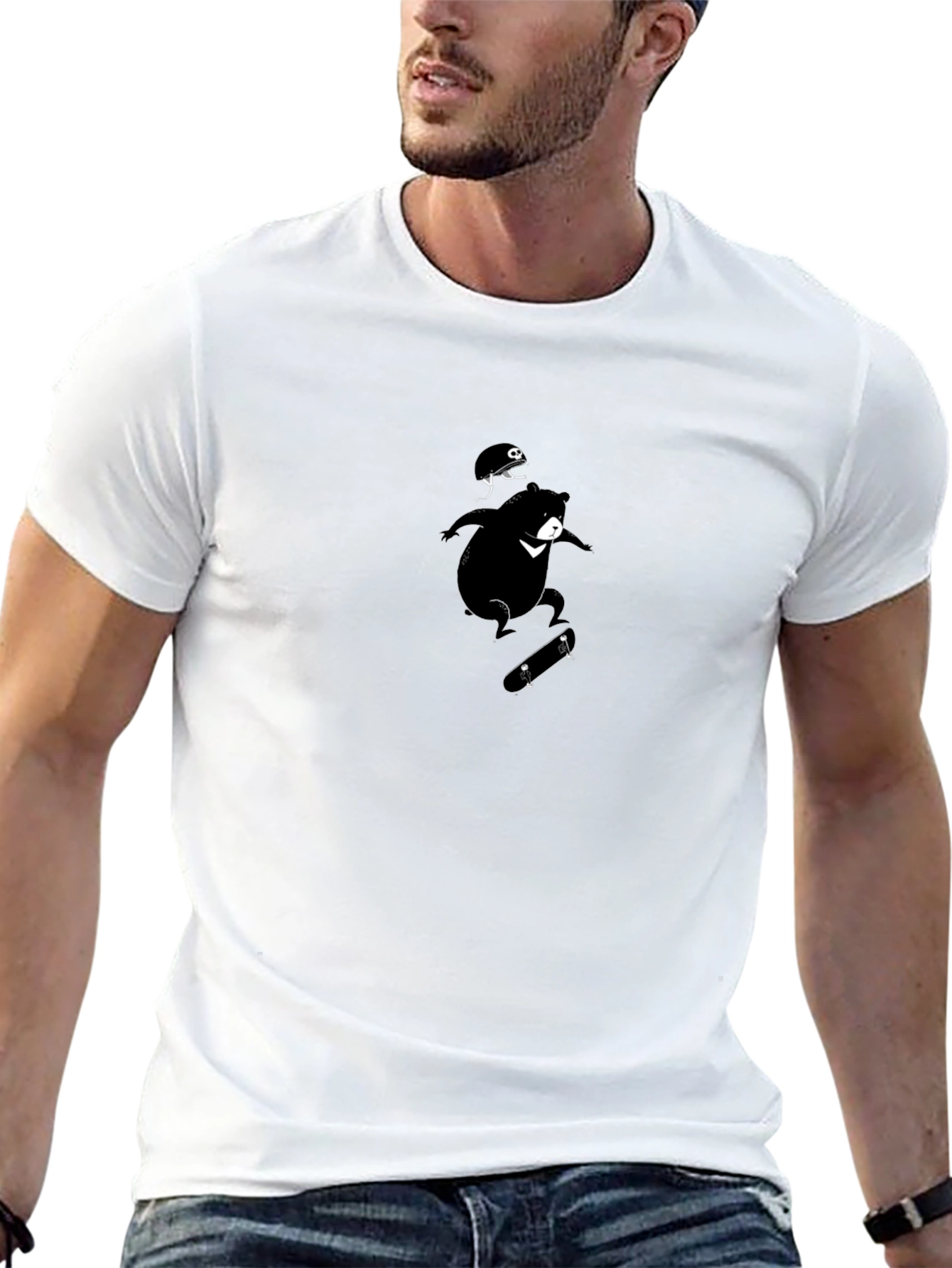Skateboarding Bear T-Shirt - Cool Black Tee