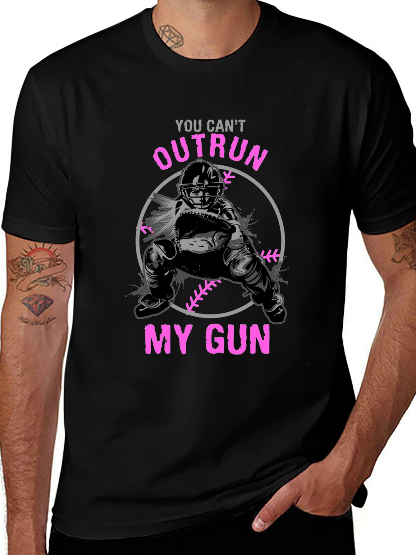 You Cant Outrun My Gun Baseball T-Shirt