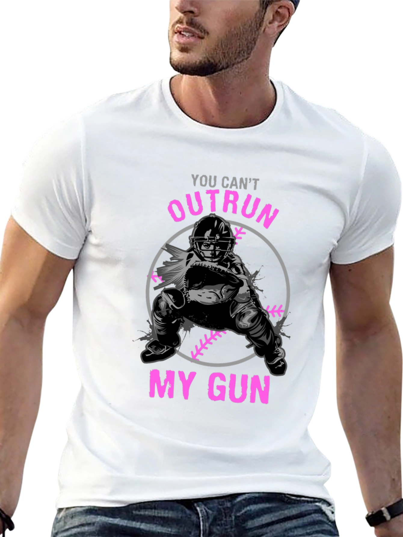 You Cant Outrun My Gun Baseball T-Shirt