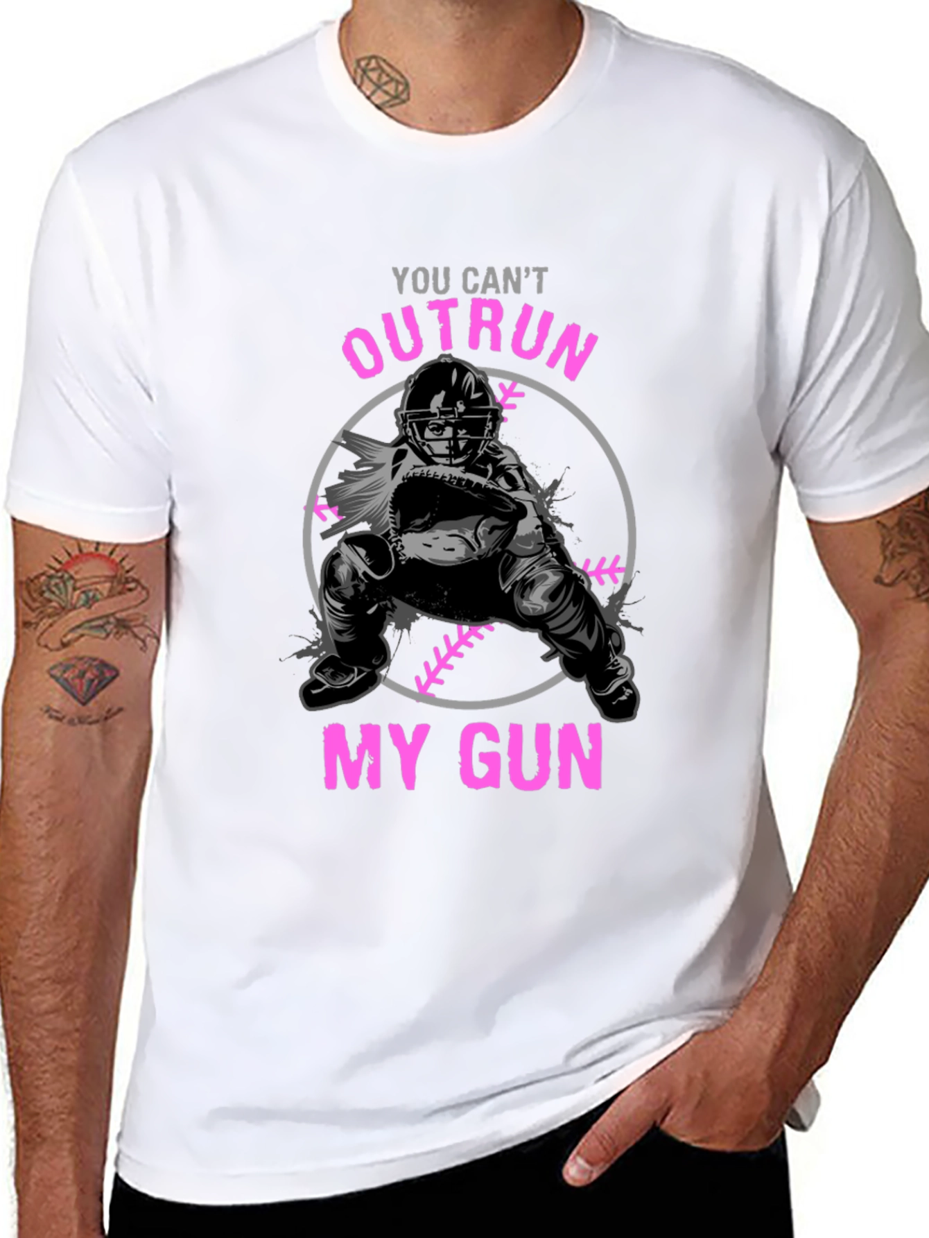 You Cant Outrun My Gun Baseball T-Shirt