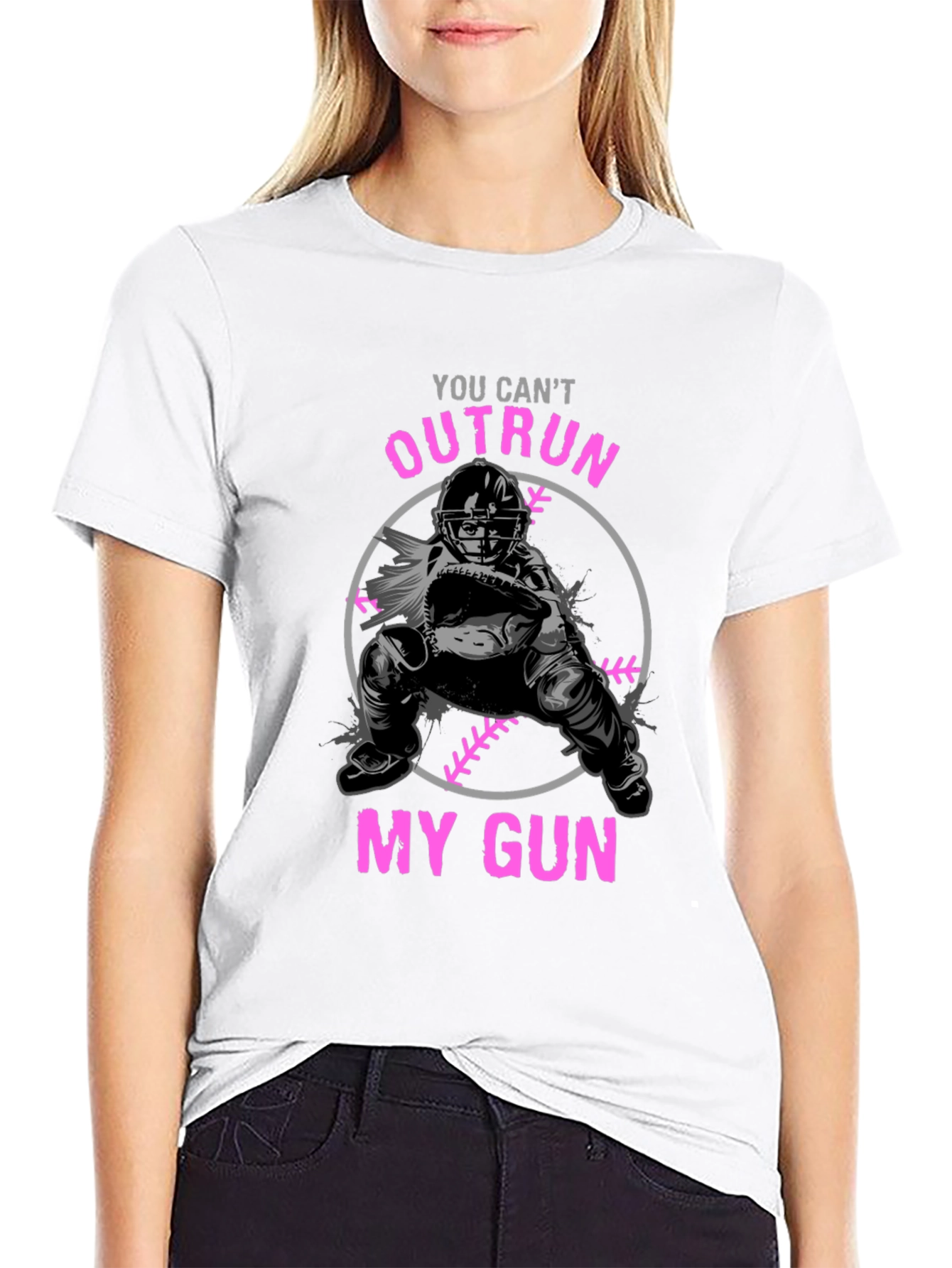 You Cant Outrun My Gun Baseball T-Shirt