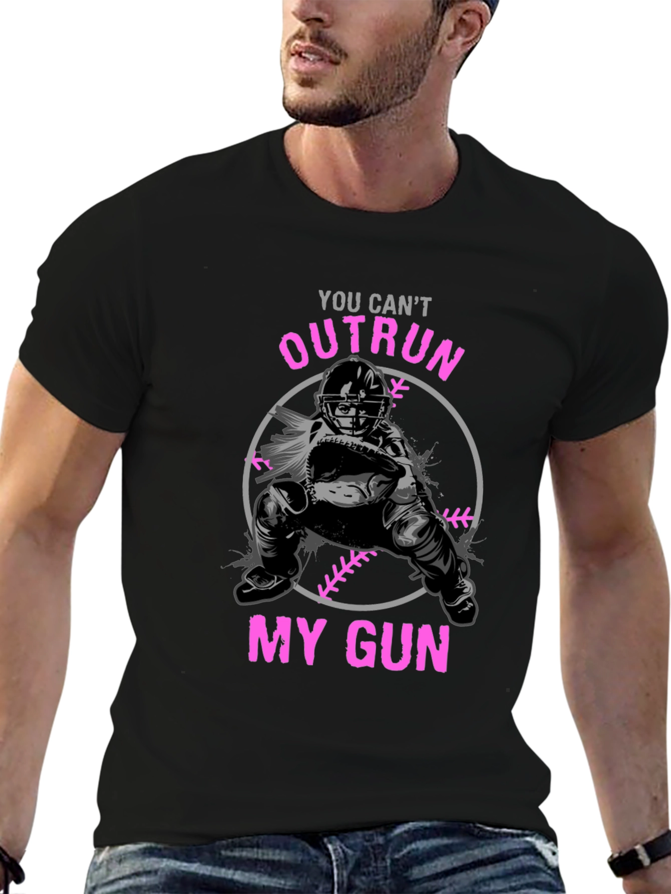 You Cant Outrun My Gun Baseball T-Shirt
