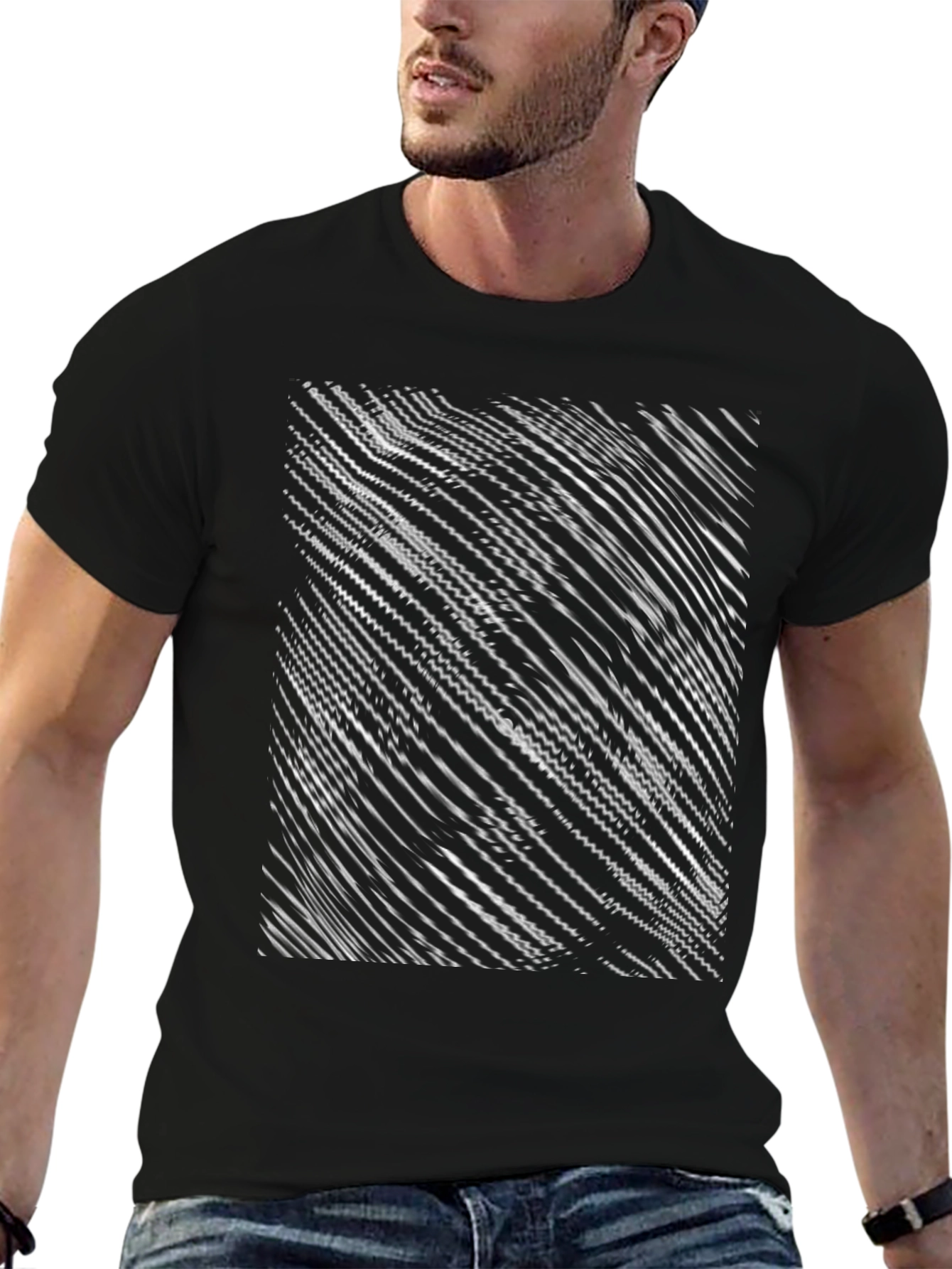 Abstract Line Art Graphic Black T-Shirt