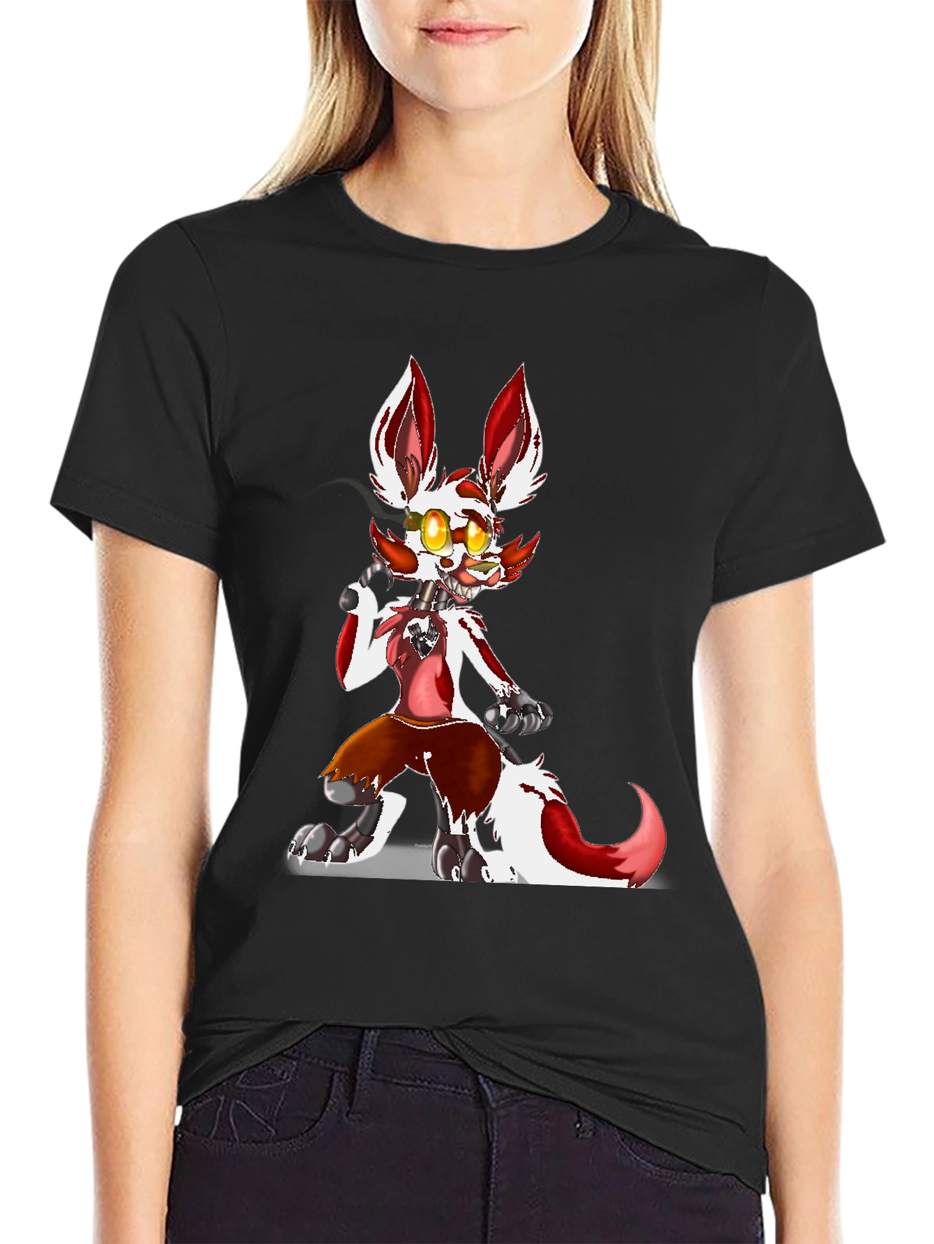 FNAF Foxy Character Graphic Tee - Black Cotton Blend