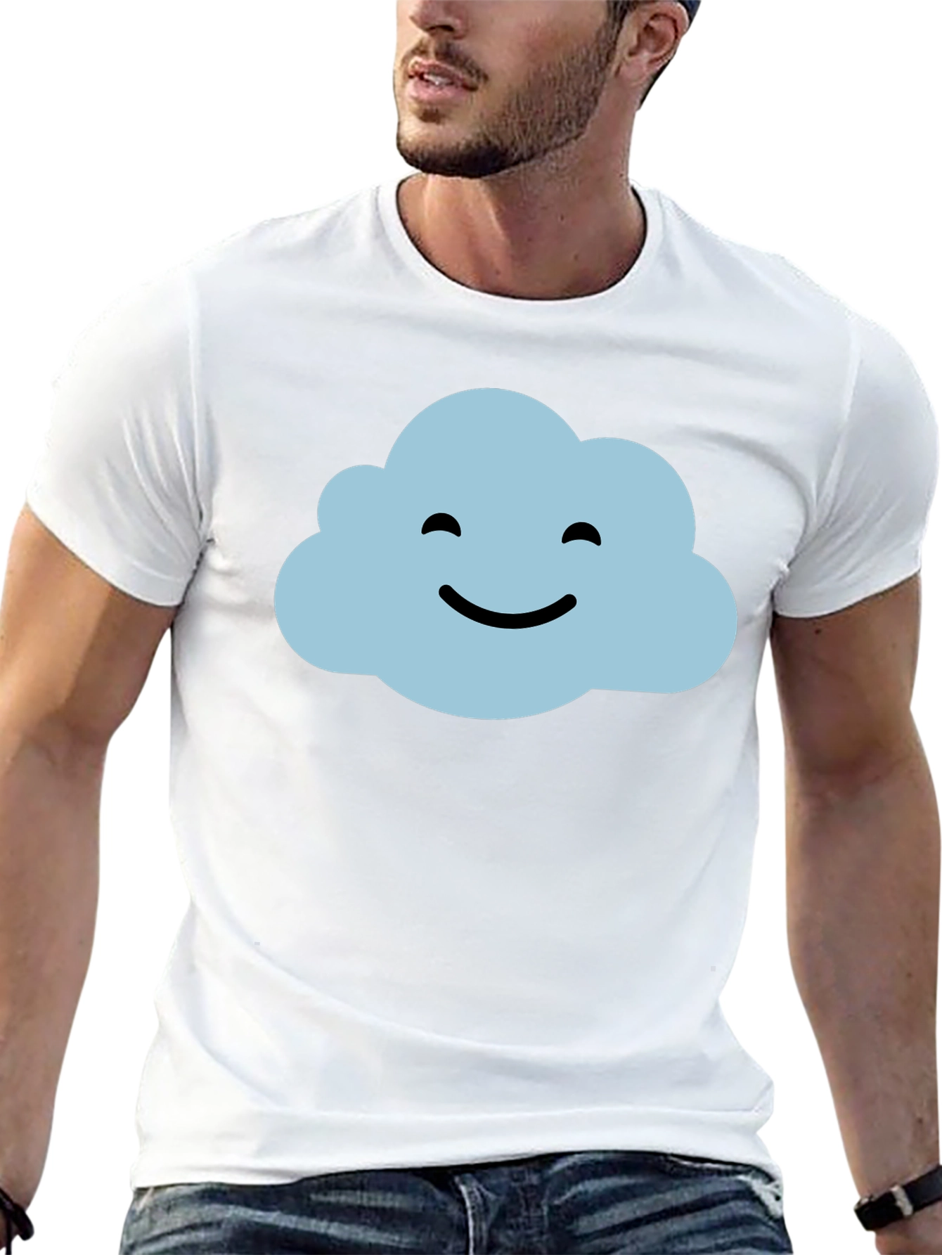 Smiling Cloud Graphic T-Shirt - Black Cotton Blend