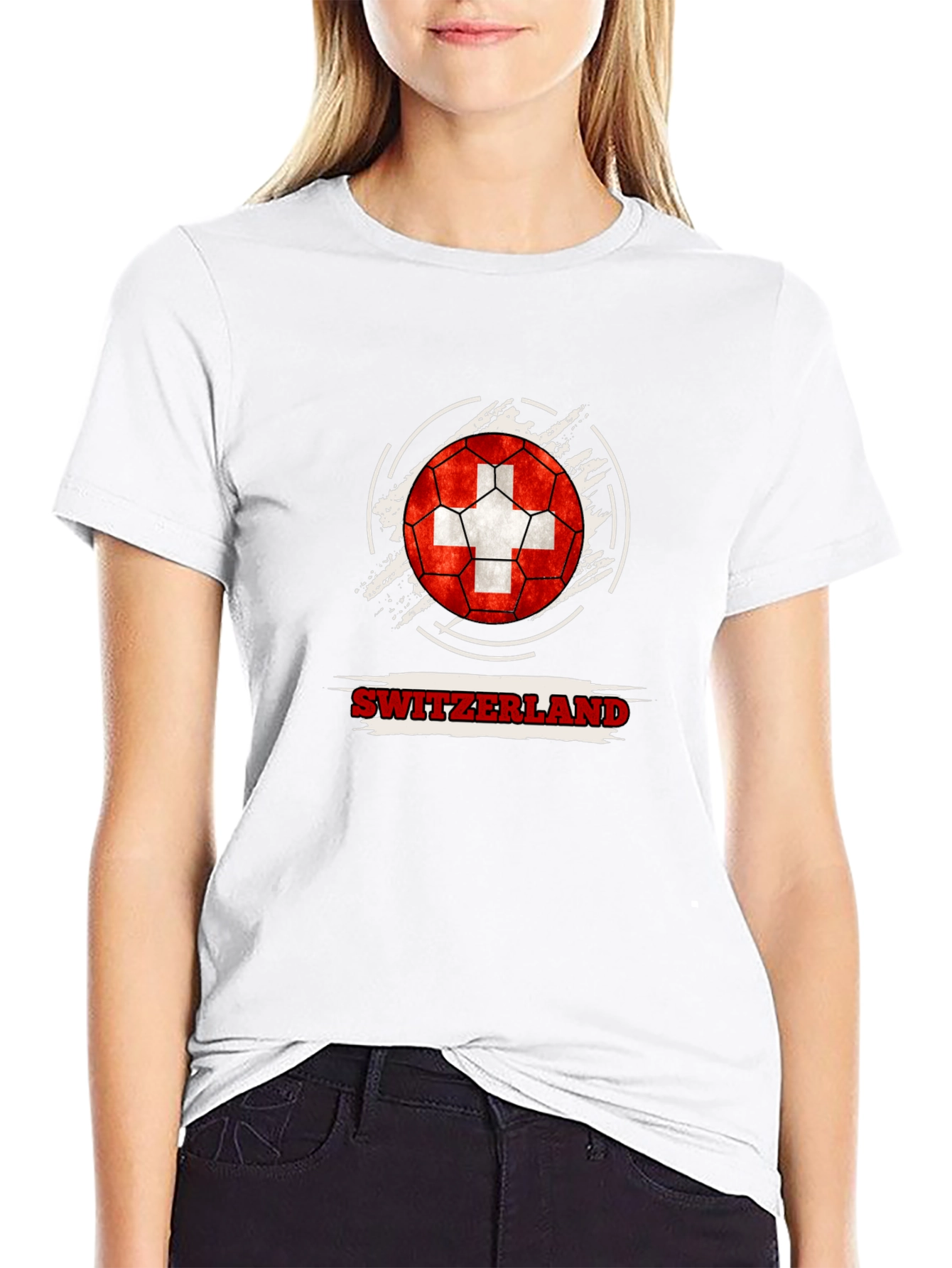 Switzerland Flag Soccer Ball Black T-Shirt