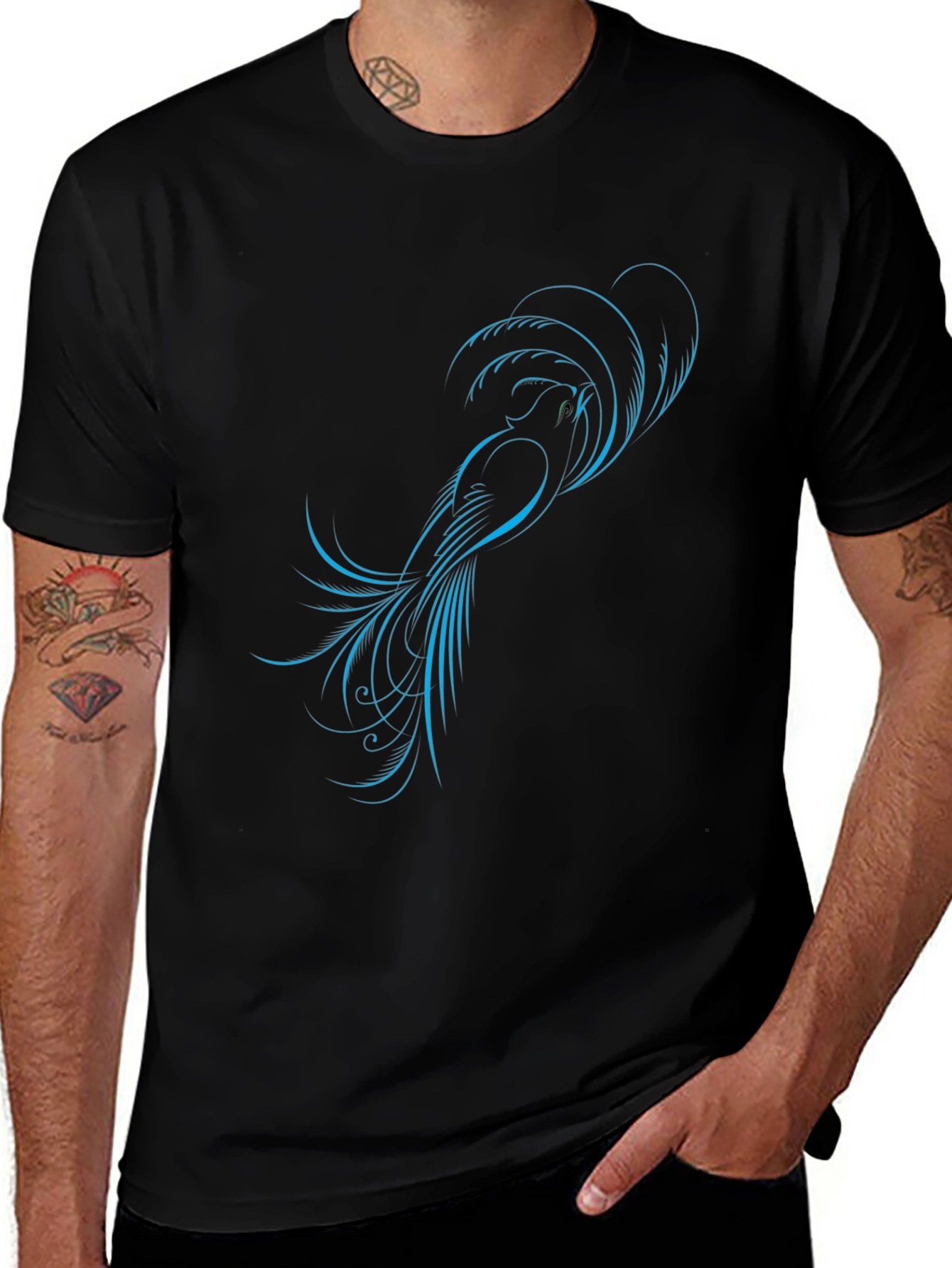 Stylish Black T-Shirt with Blue Bird Design