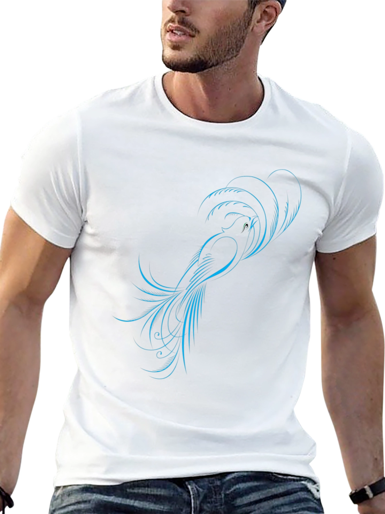 Stylish Black T-Shirt with Blue Bird Design