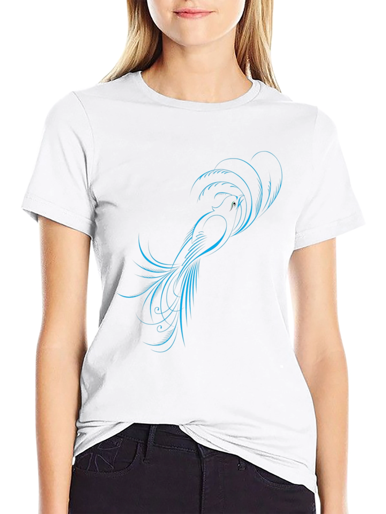 Stylish Black T-Shirt with Blue Bird Design