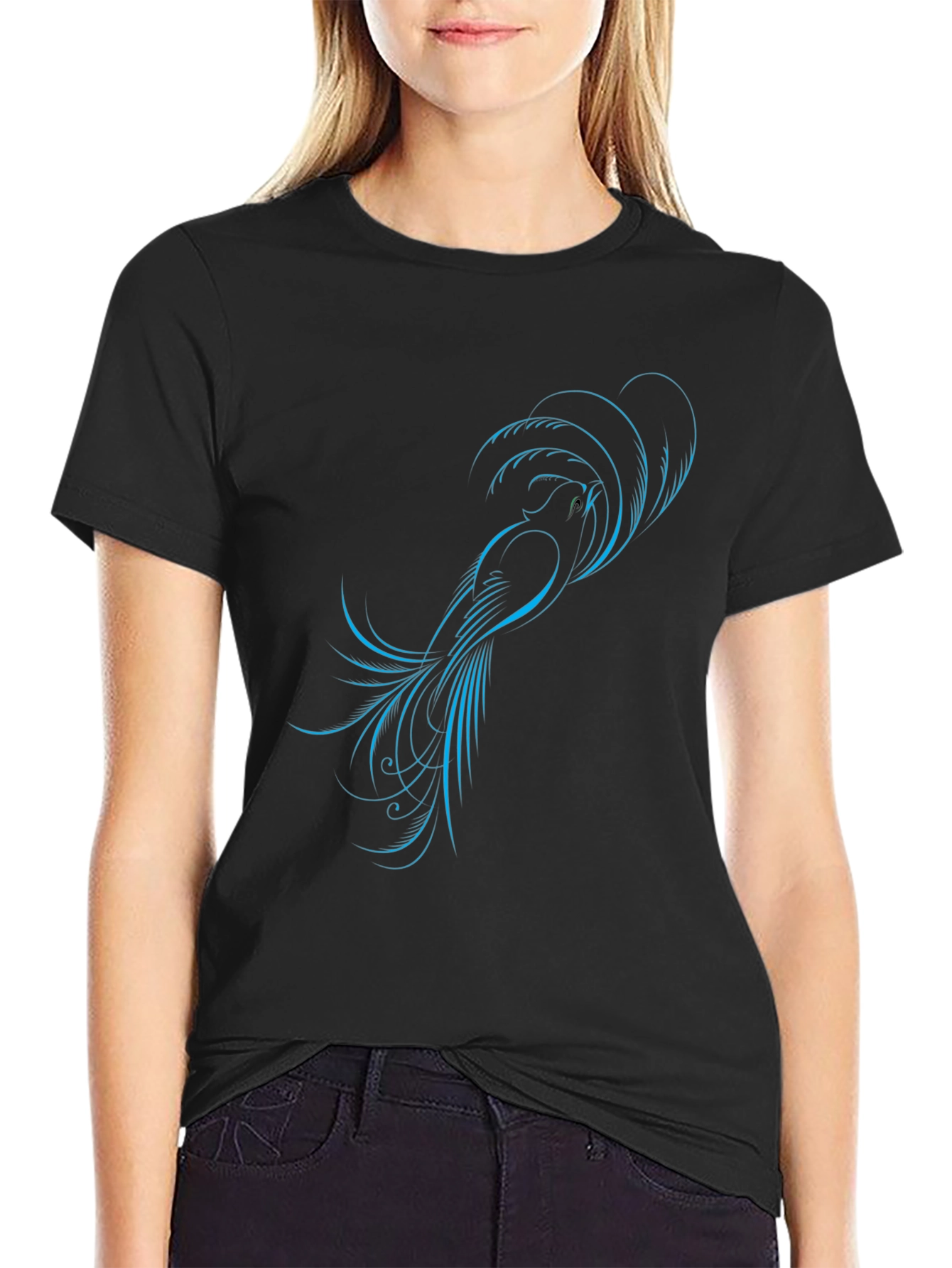 Stylish Black T-Shirt with Blue Bird Design