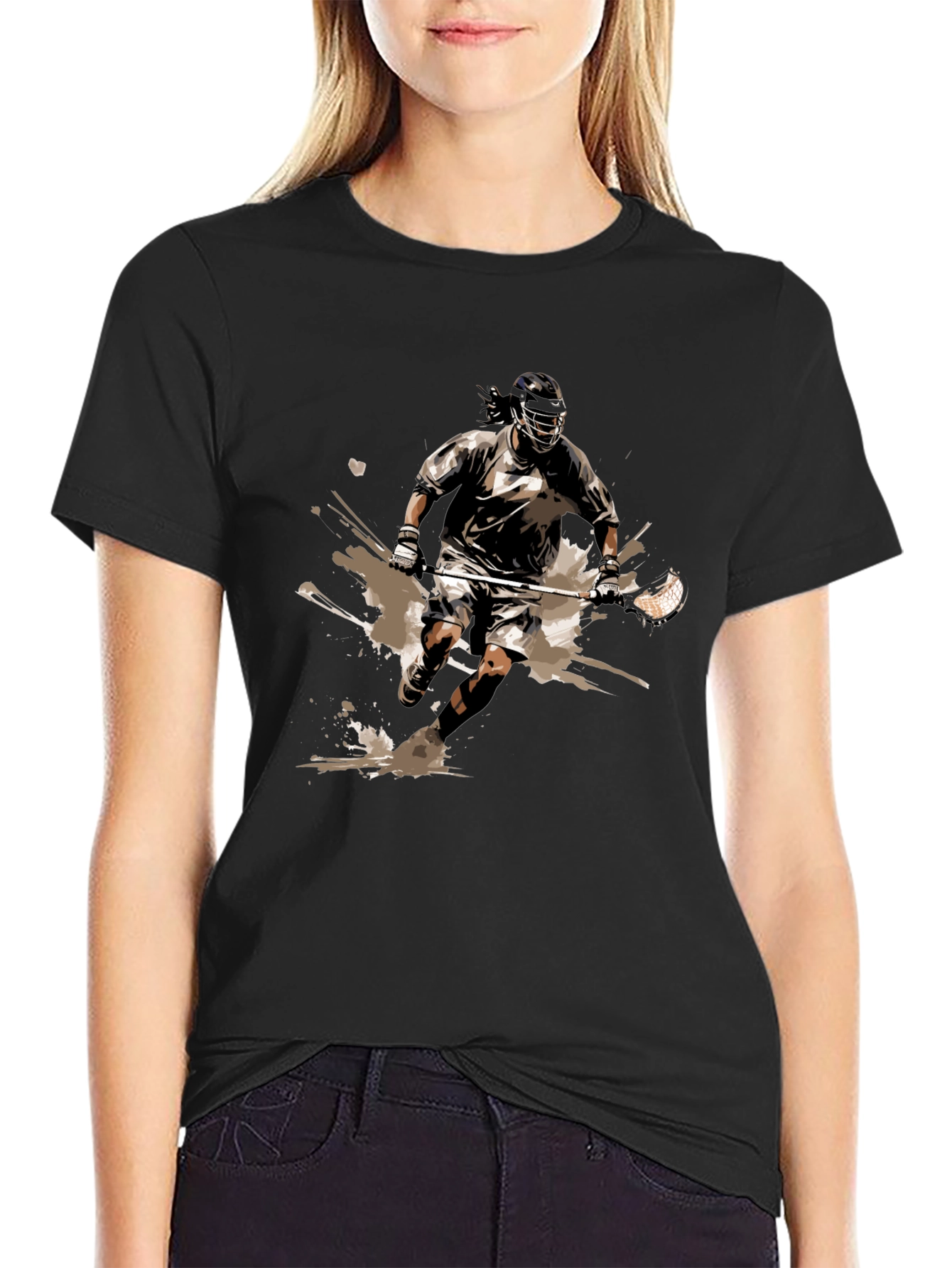 Lacrosse Player Graphic Tee - Black Cotton Comfort