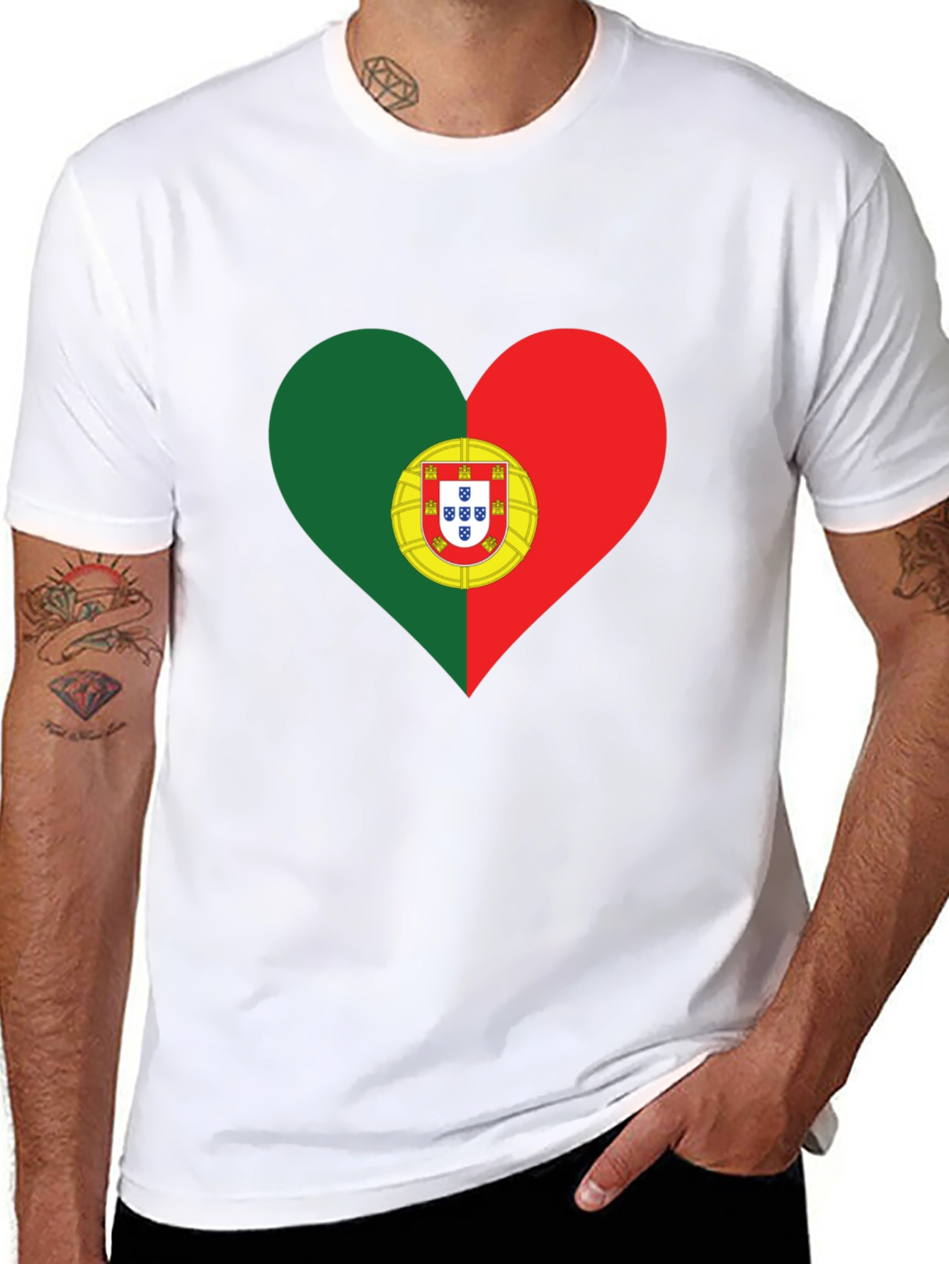 Portugal Flag Heart T-Shirt - Black Tee