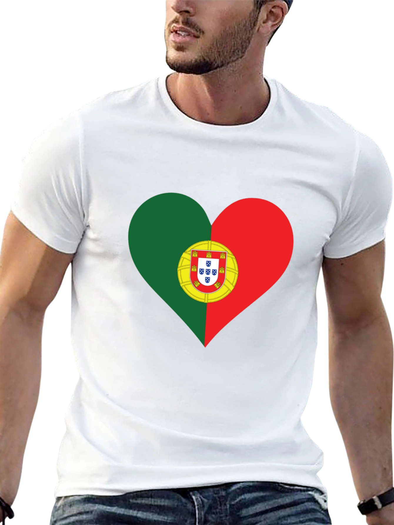 Portugal Flag Heart T-Shirt - Black Tee