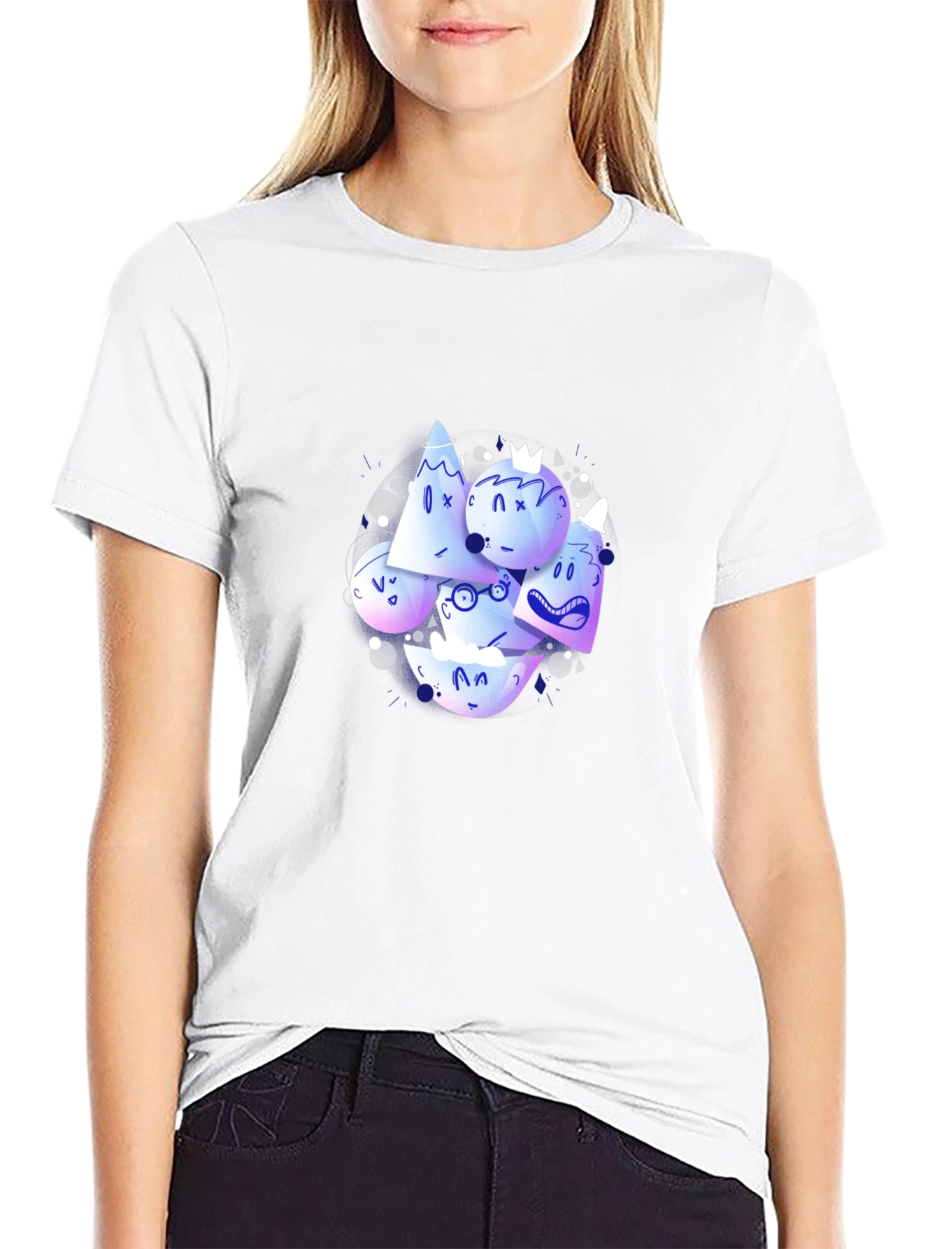 Abstract Character Print Black Crew Neck T-Shirt