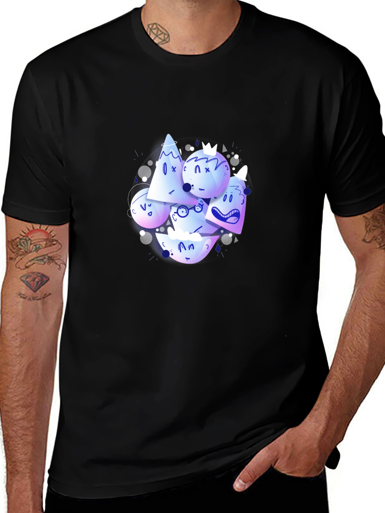 Abstract Character Print Black Crew Neck T-Shirt