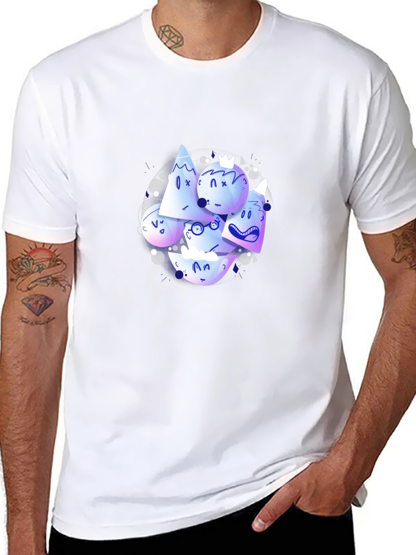 Abstract Character Print Black Crew Neck T-Shirt